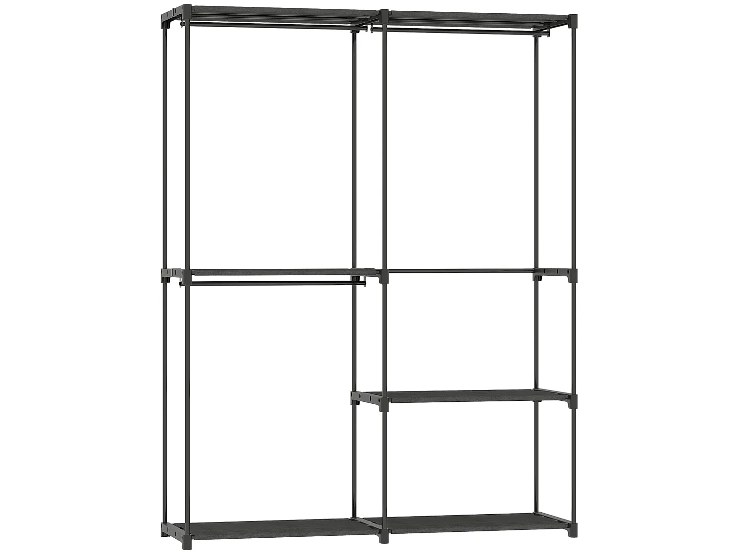 Armoire penderie 3 barres de suspension 4 étagères dim. 142x43x185cm métal pvc non tissé noir