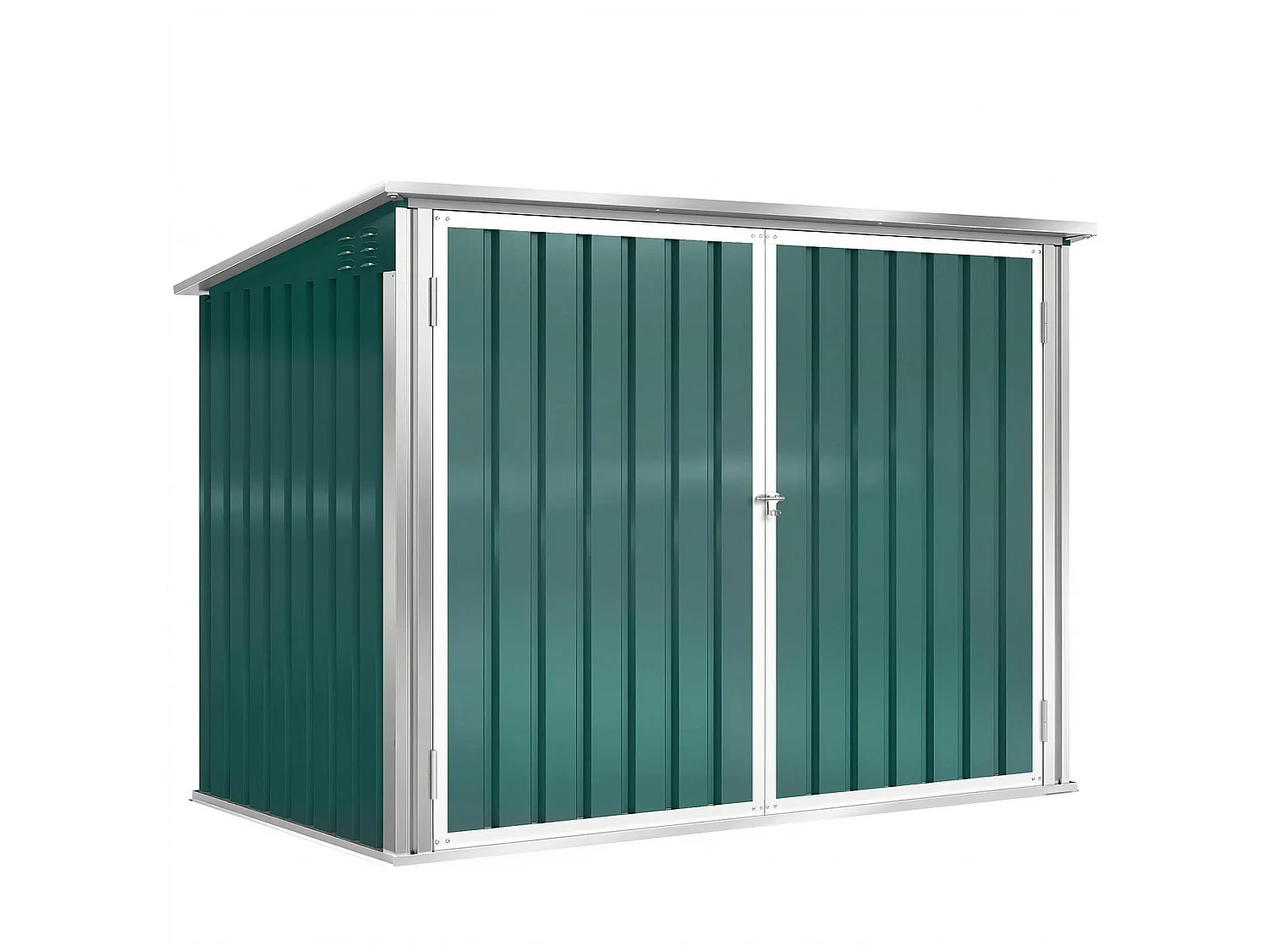 Abri de poubelle jardin - cache poubelle - 2 portes verrouillables, toit ouvrant - tôle d'acier blanc vert