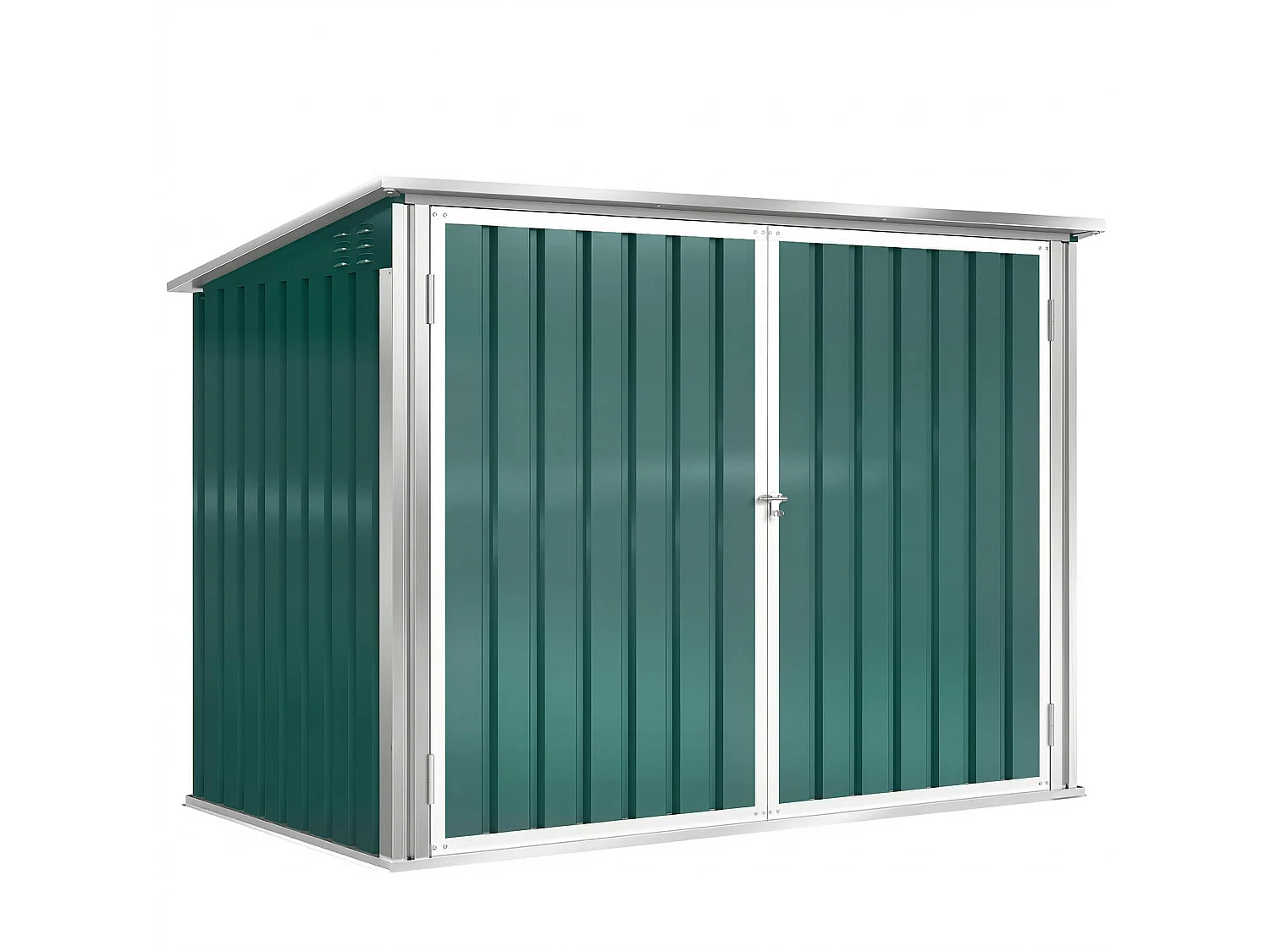 Abri de poubelle jardin - cache poubelle - 2 portes verrouillables, toit ouvrant - tôle d'acier blanc vert