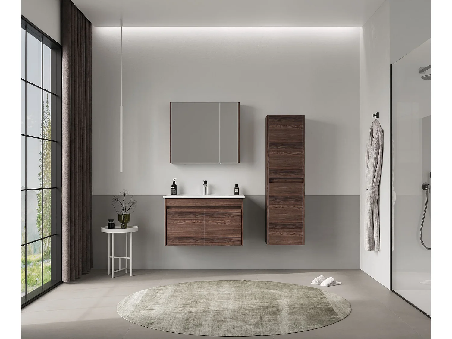 Badkamermeubel met spiegel "Side 80" - 79 x 16 x 66 cm - Dark Walnut