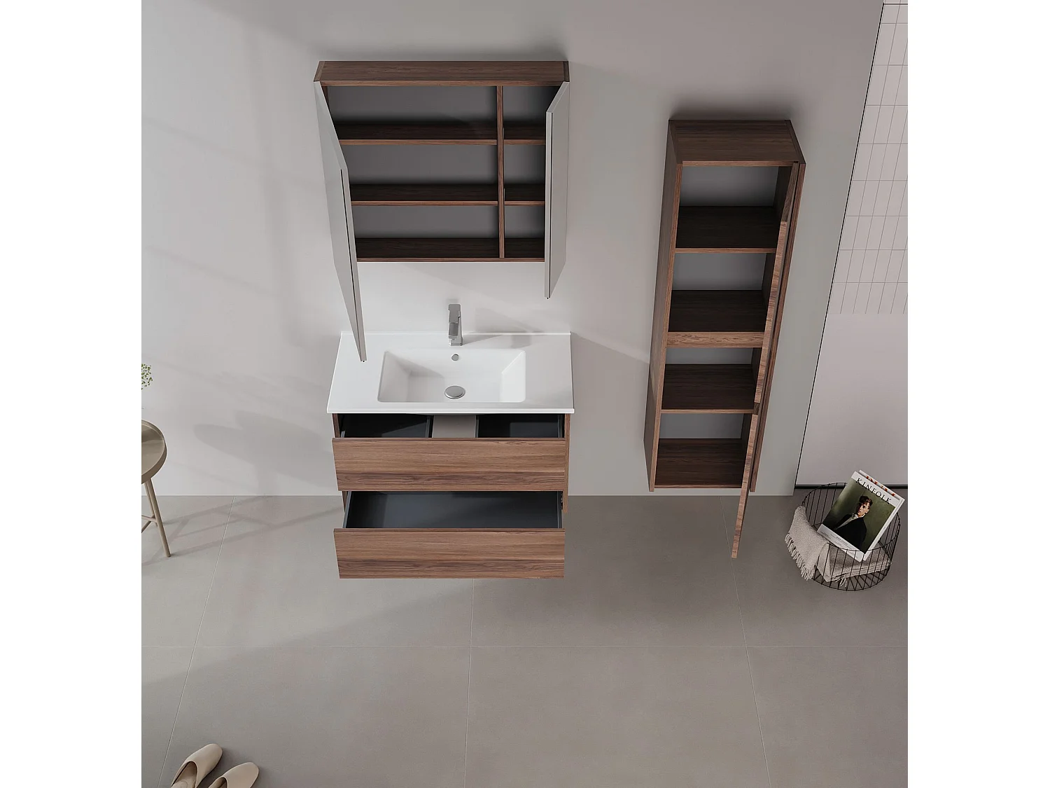 Badkamermeubel met spiegel "Side 80" - 79 x 16 x 66 cm - Dark Walnut