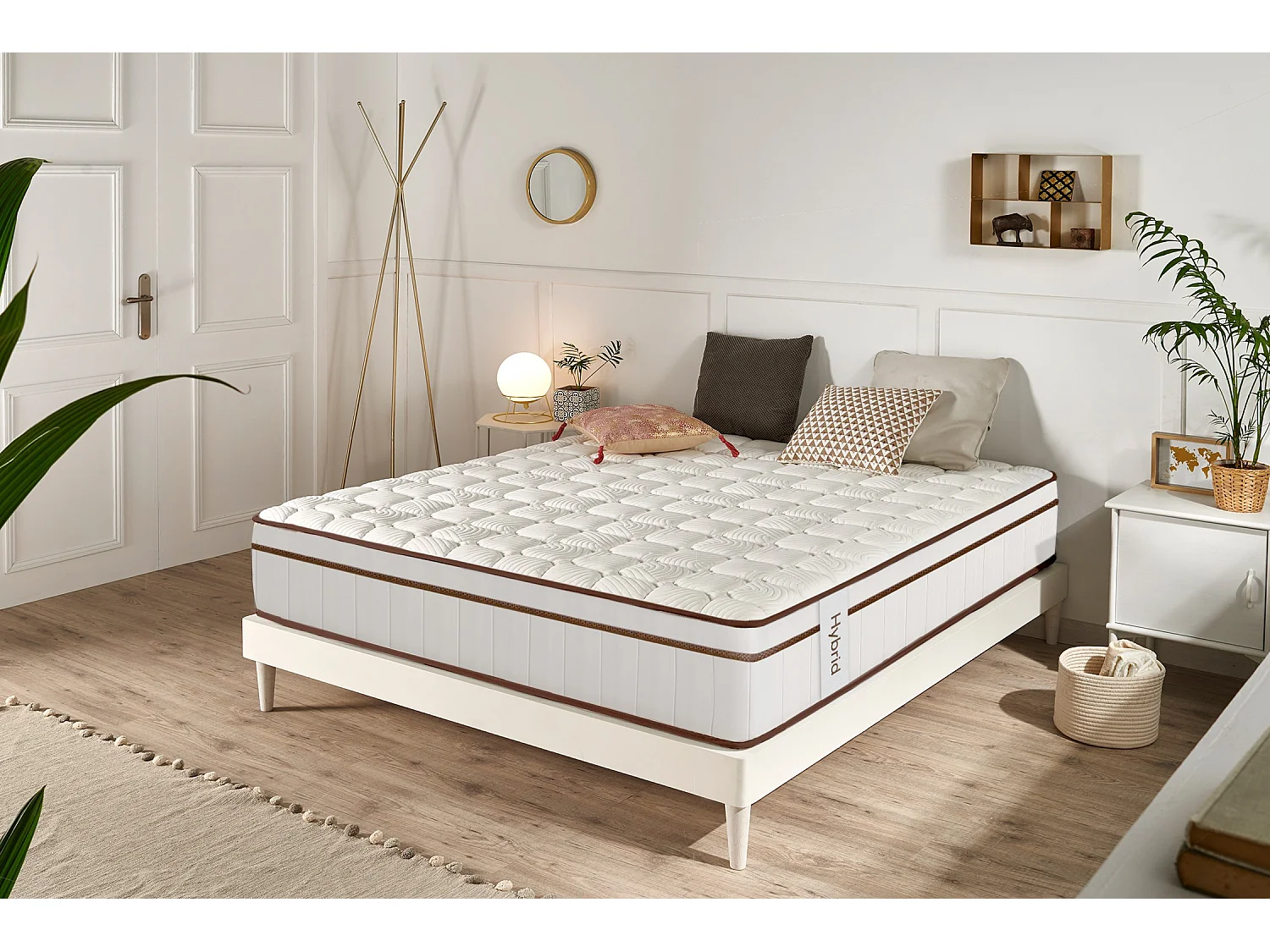 Matelas Ressorts Ensachés Hybrid Blanc 27 cm - 135X200 cm - Moonia
