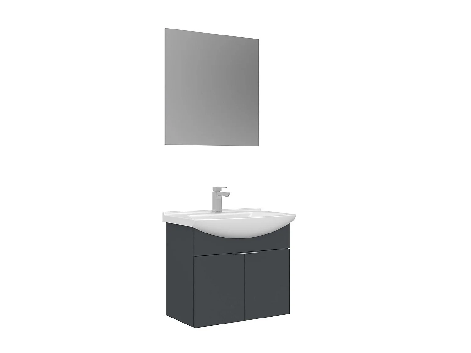 Wastafelmeubel met spiegel (2-delig) "Purus 65" - 65 x 50 x 58 cm - Mat antraciet