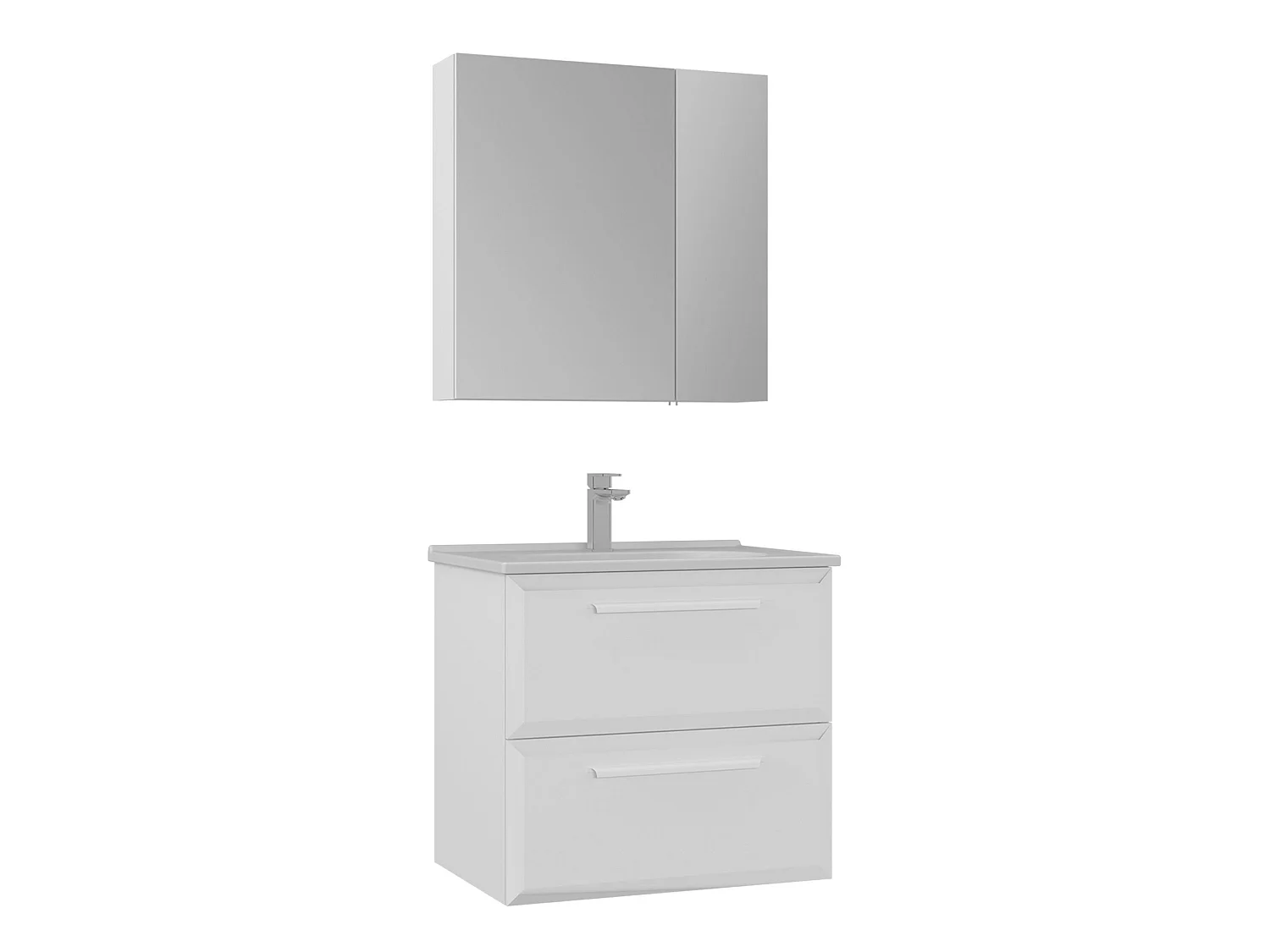 Wastafelmeubel met spiegel (2-delig) "Nuvola 65 v2" - 65 x 50 x 62 cm - Wit