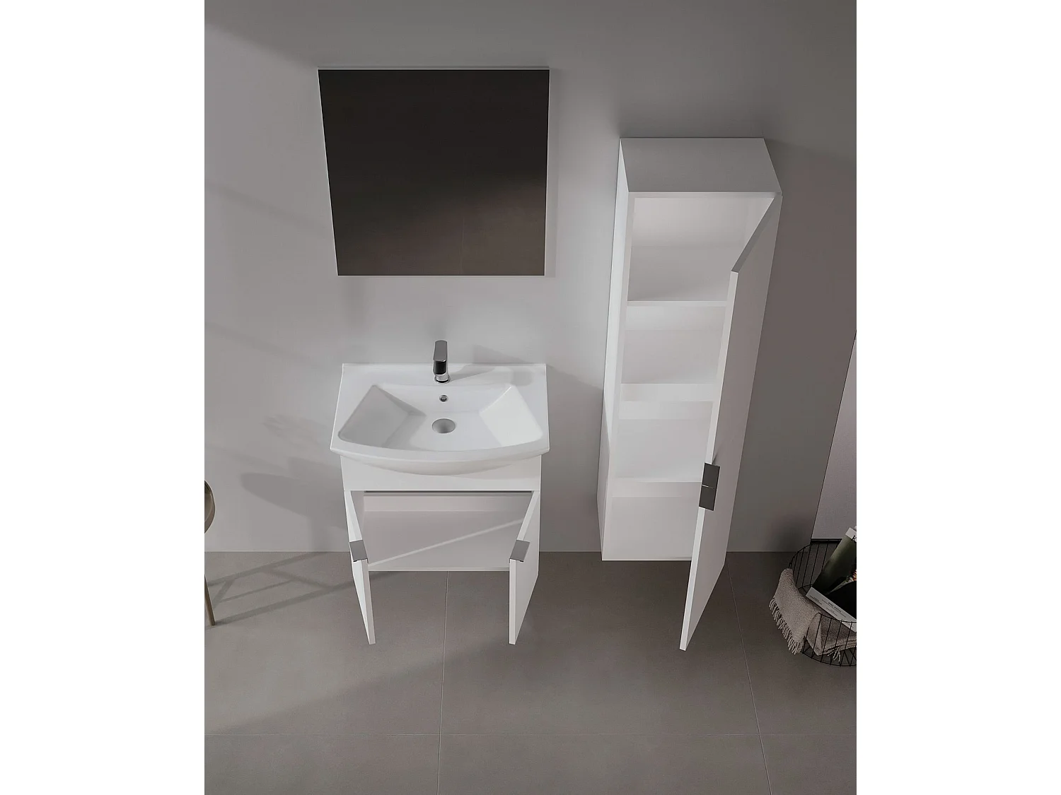 Wastafelmeubel met spiegel (2-delig) "Purus 65" - 65 x 50 x 58 cm - Wit