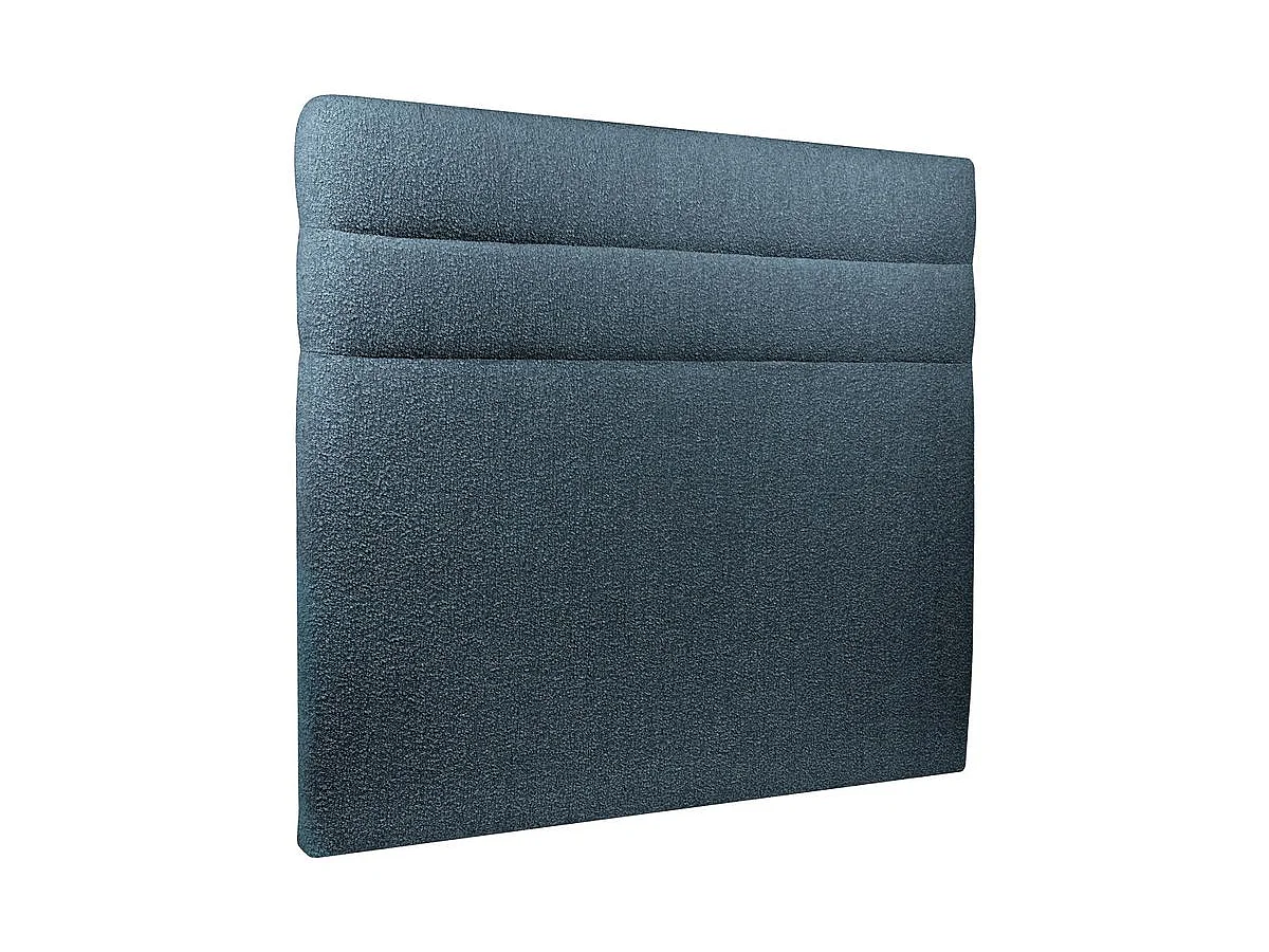 Lit 140x190cm avec tête de lit lignes bouclette et sommier kit Bleu - Hauteur totale : 29cm