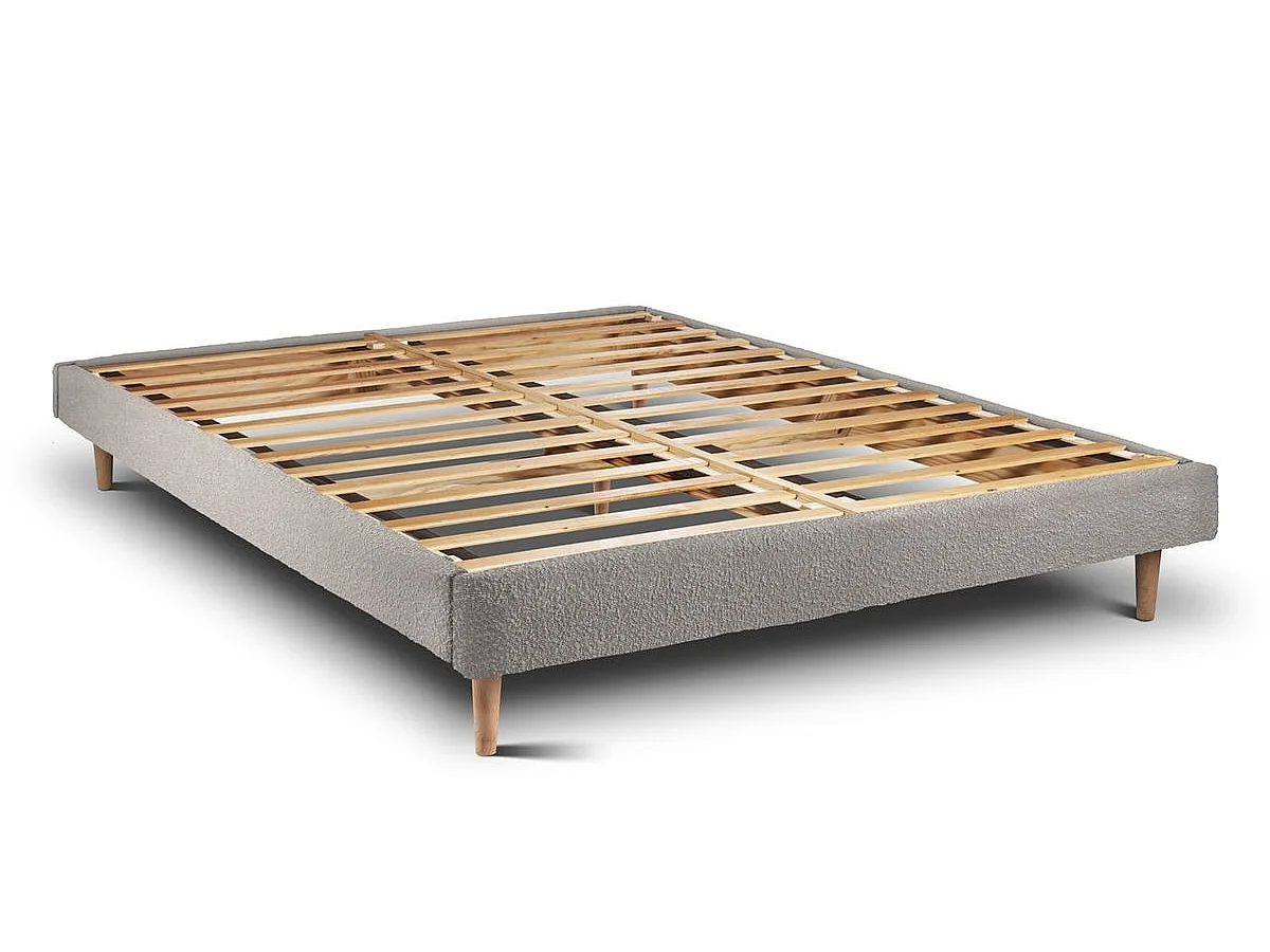 Lit 135x190cm avec tête de lit lignes bouclette et sommier kit Gris - Hauteur totale : 29cm