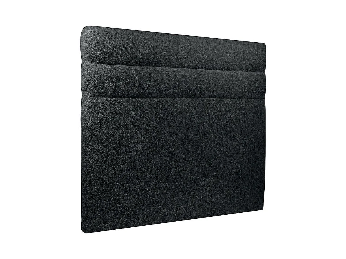 Lit 140x190cm avec tête de lit lignes bouclette et sommier kit Noir - Hauteur totale : 29cm