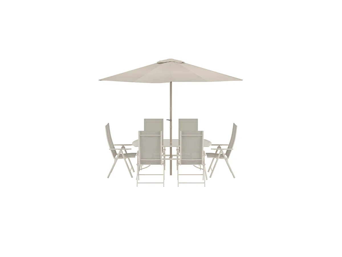 Brekki set de jardin parasol, table 90x150cm 6 chaises beige.