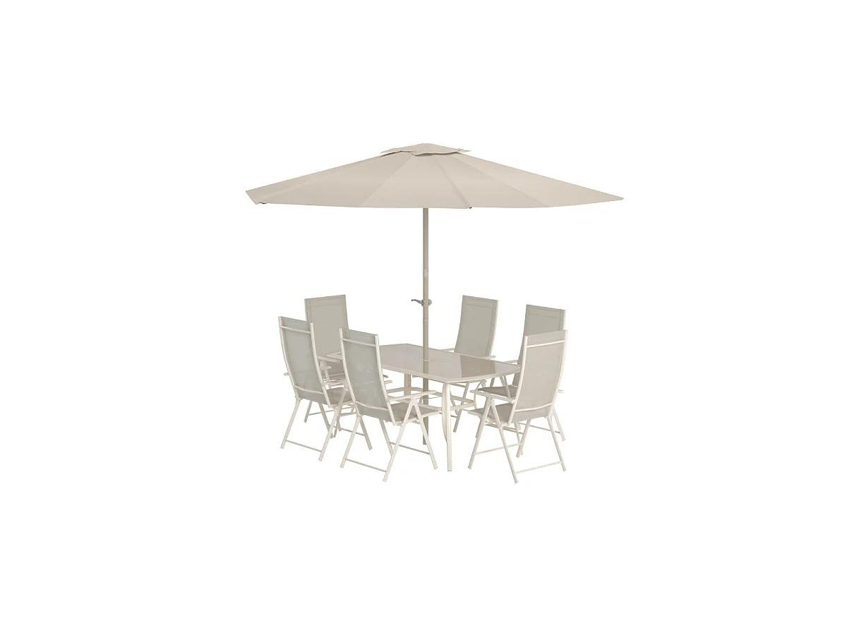 Brekki set de jardin parasol, table 90x150cm 6 chaises beige.