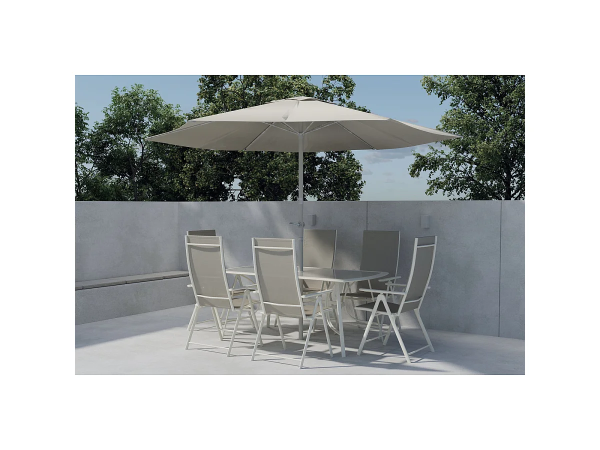 Brekki set de jardin parasol, table 90x150cm 6 chaises beige.