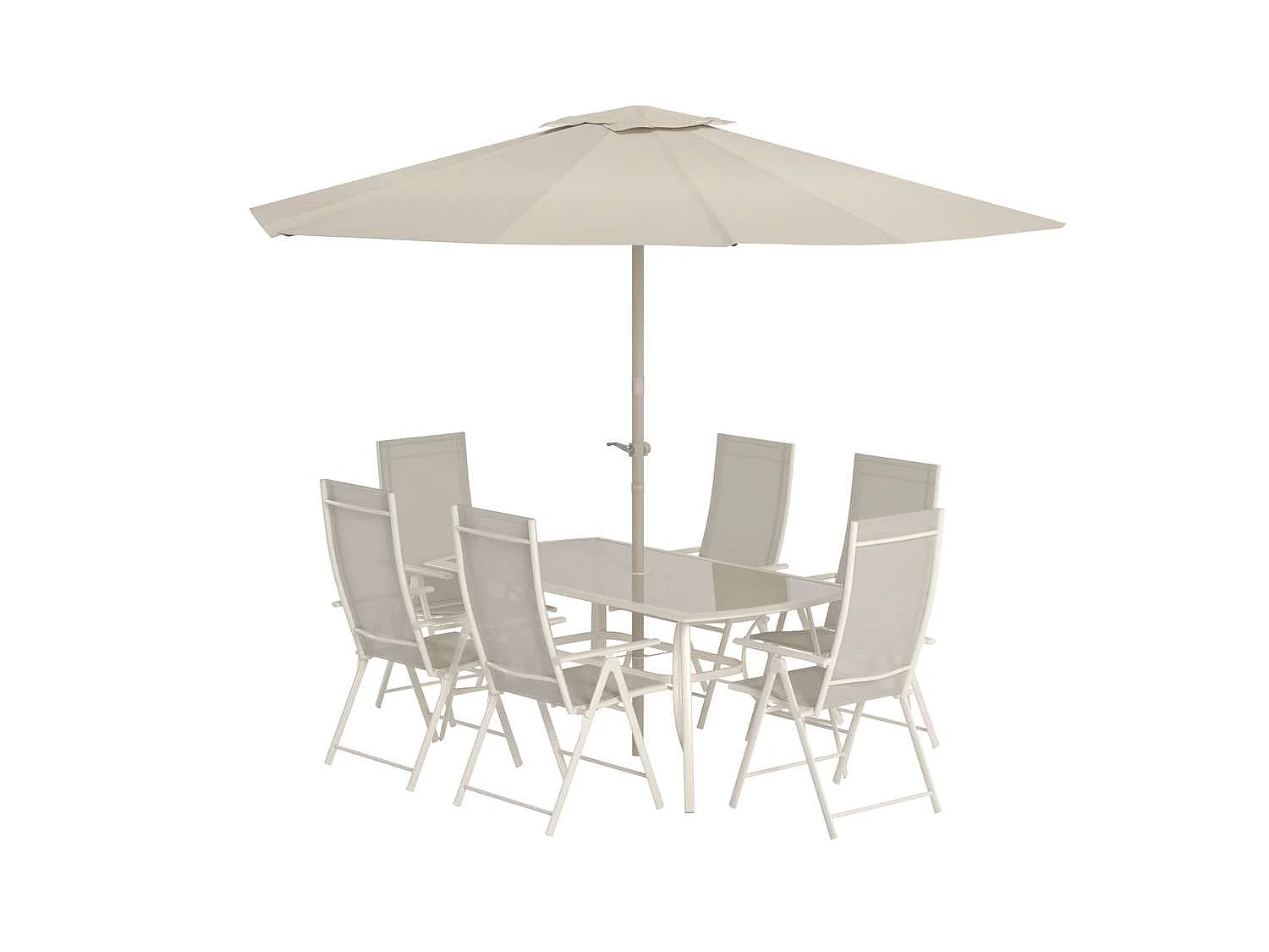 Brekki set de jardin parasol, table 90x150cm 6 chaises beige.