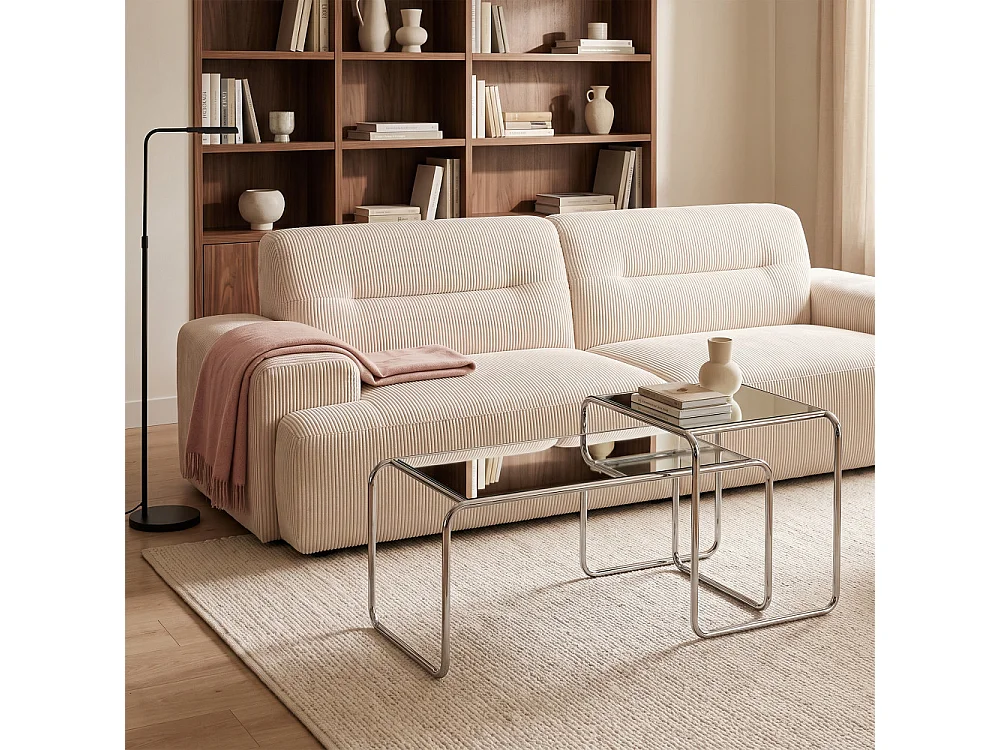 Rika - Table d'appoint en miroir pieds chrome - Transparent