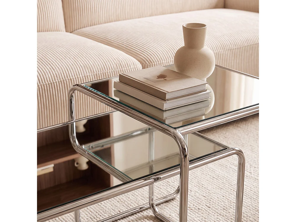 Rika - Table d'appoint en miroir pieds chrome - Transparent