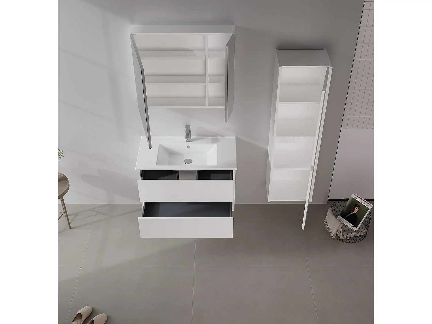 Modern Matt Vit Badrumsskåp med Spegel - Sida 80 Hanah Home Collection 79x16x66 cm