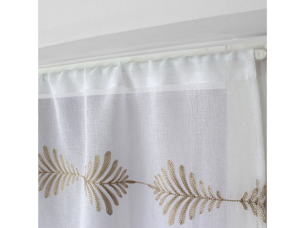 Paire de Voilage Brodé "Ebène" 60x90cm Blanc & Beige