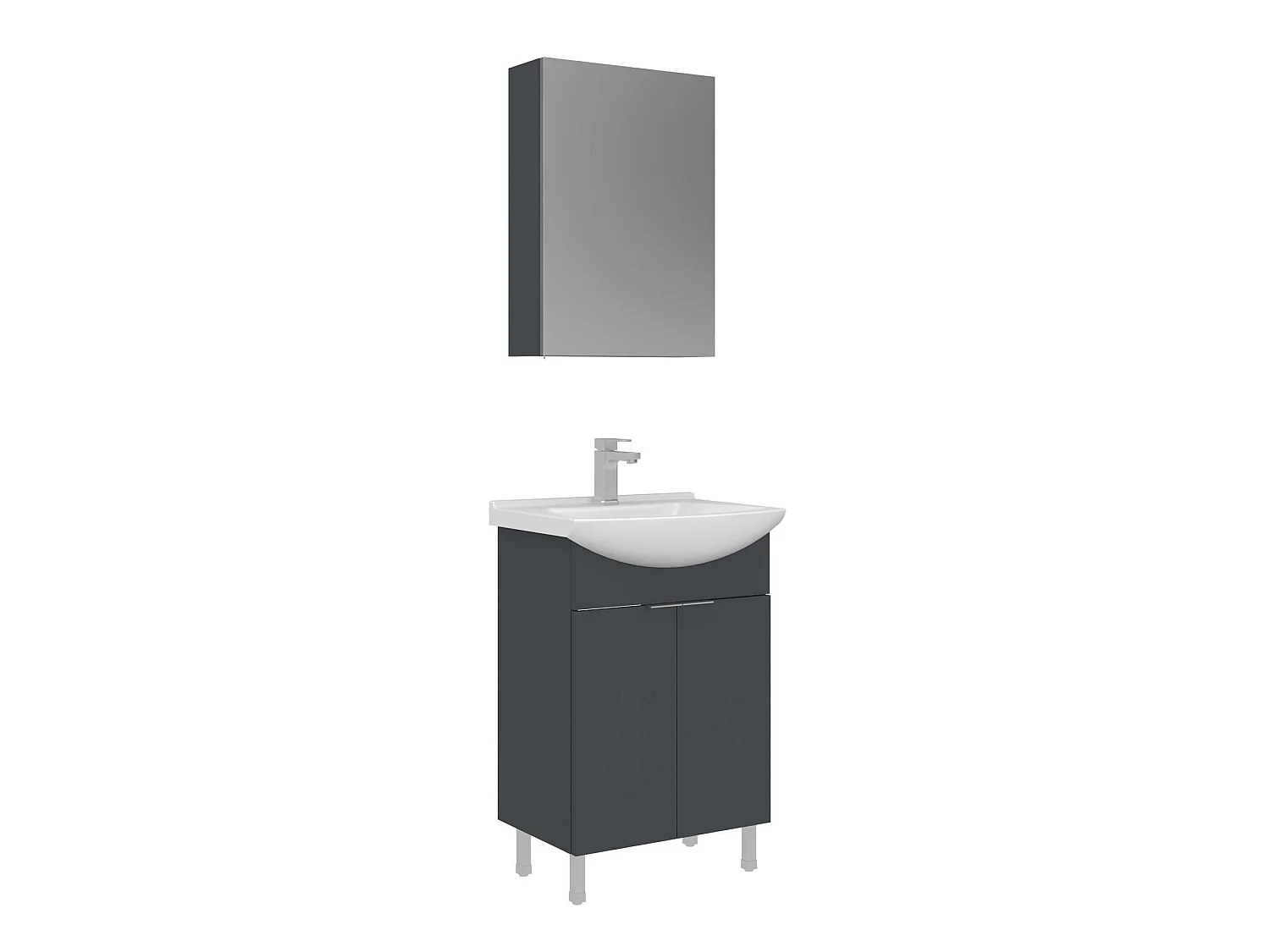 Wastafelmeubel met spiegel (2-delig) "Purus 55" - 55 x 50 x 83 cm - Mat antraciet