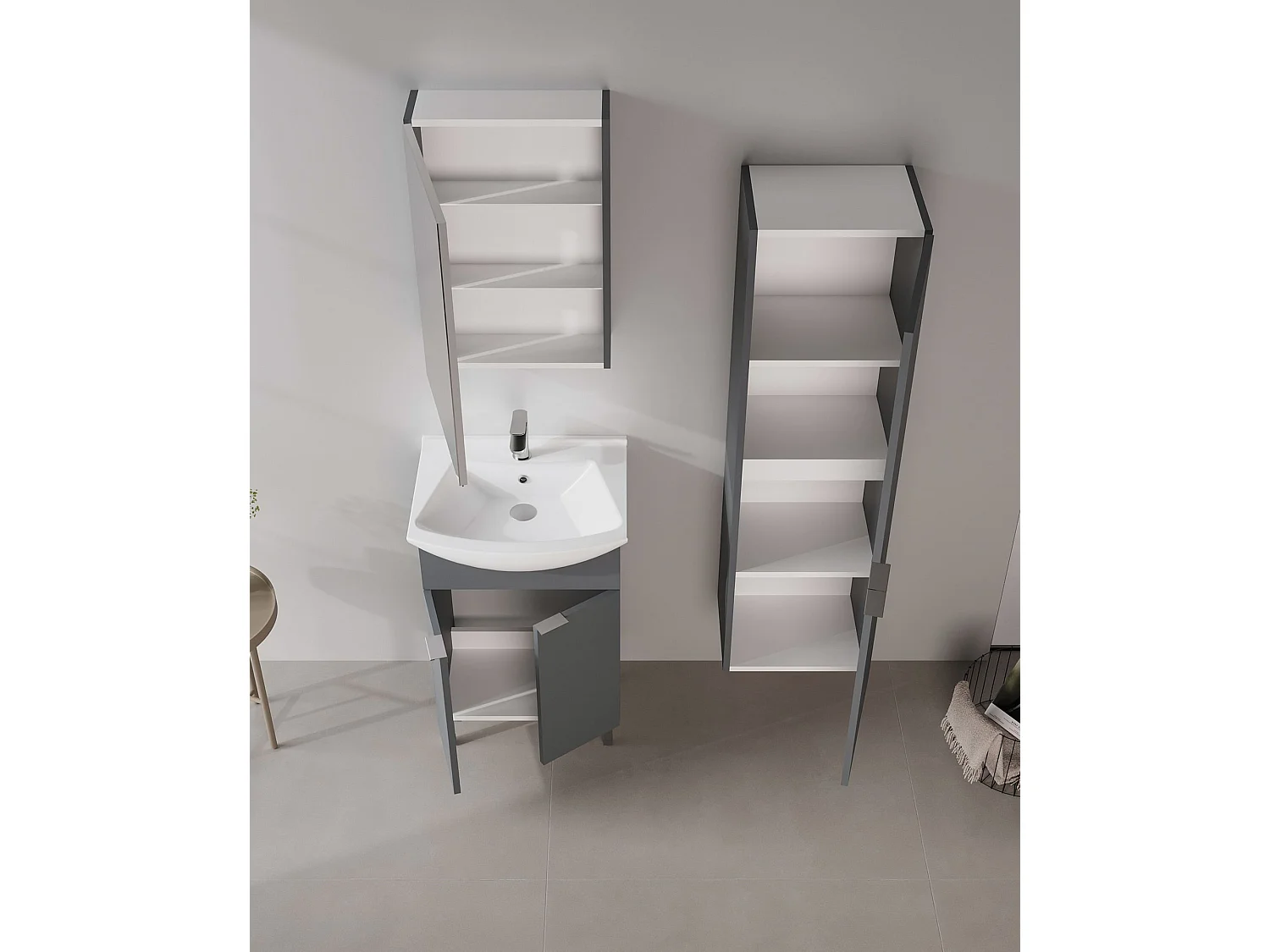 Wastafelmeubel met spiegel (2-delig) "Purus 55" - 55 x 50 x 83 cm - Mat antraciet