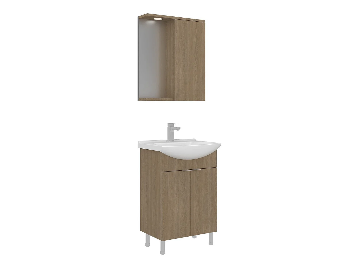 Ensemble Meuble Vasque avec Miroir (2 Pièces) "Purus 55" - 55 x 50 x 83 cm - Oak