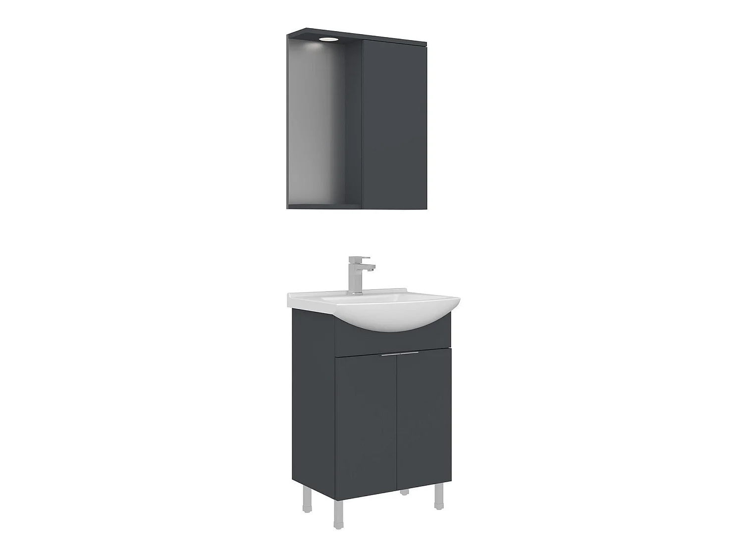 Ensemble Meuble Vasque avec Miroir (2 Pièces) "Purus 55" - 55 x 50 x 83 cm - Matte Anthracite