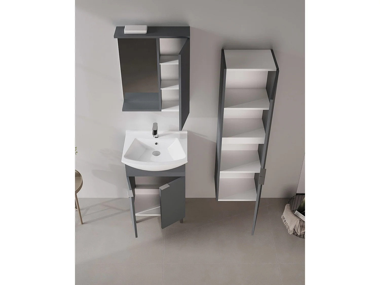 Ensemble Meuble Vasque avec Miroir (2 Pièces) "Purus 55" - 55 x 50 x 83 cm - Matte Anthracite