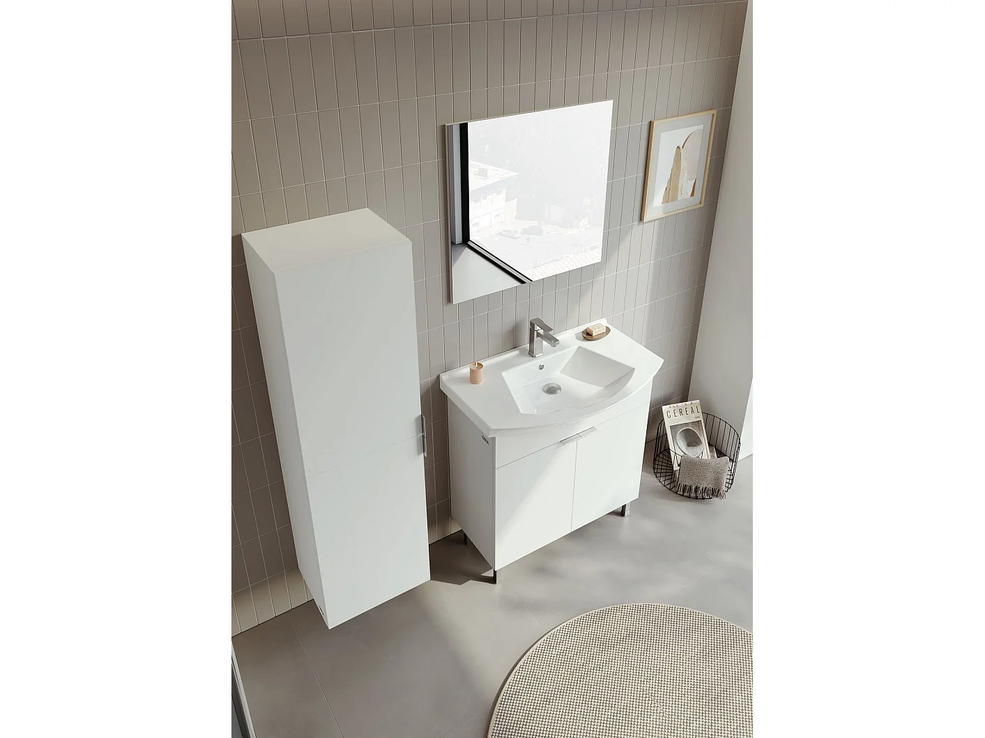 Wastafelmeubel met spiegel (2-delig) "Purus 80" - 80 x 50 x 83 cm - Wit