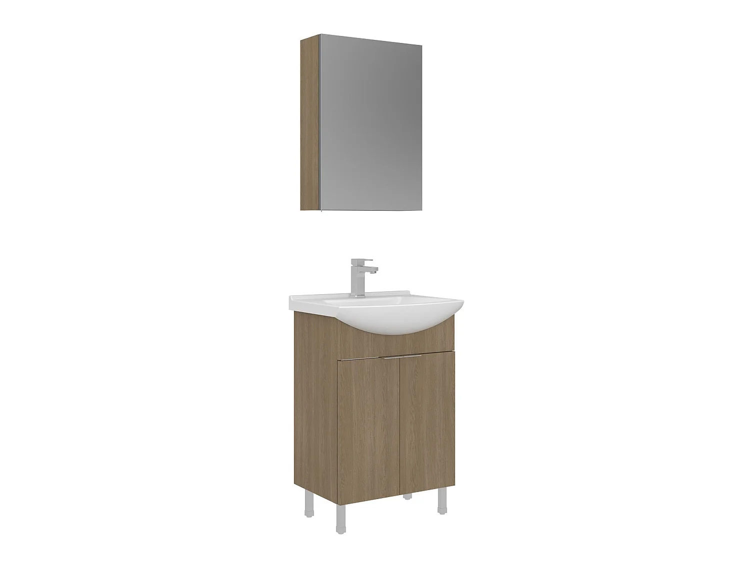 Wastafelmeubel met spiegel (2-delig) "Purus 55" - 55 x 50 x 83 cm - Eiken