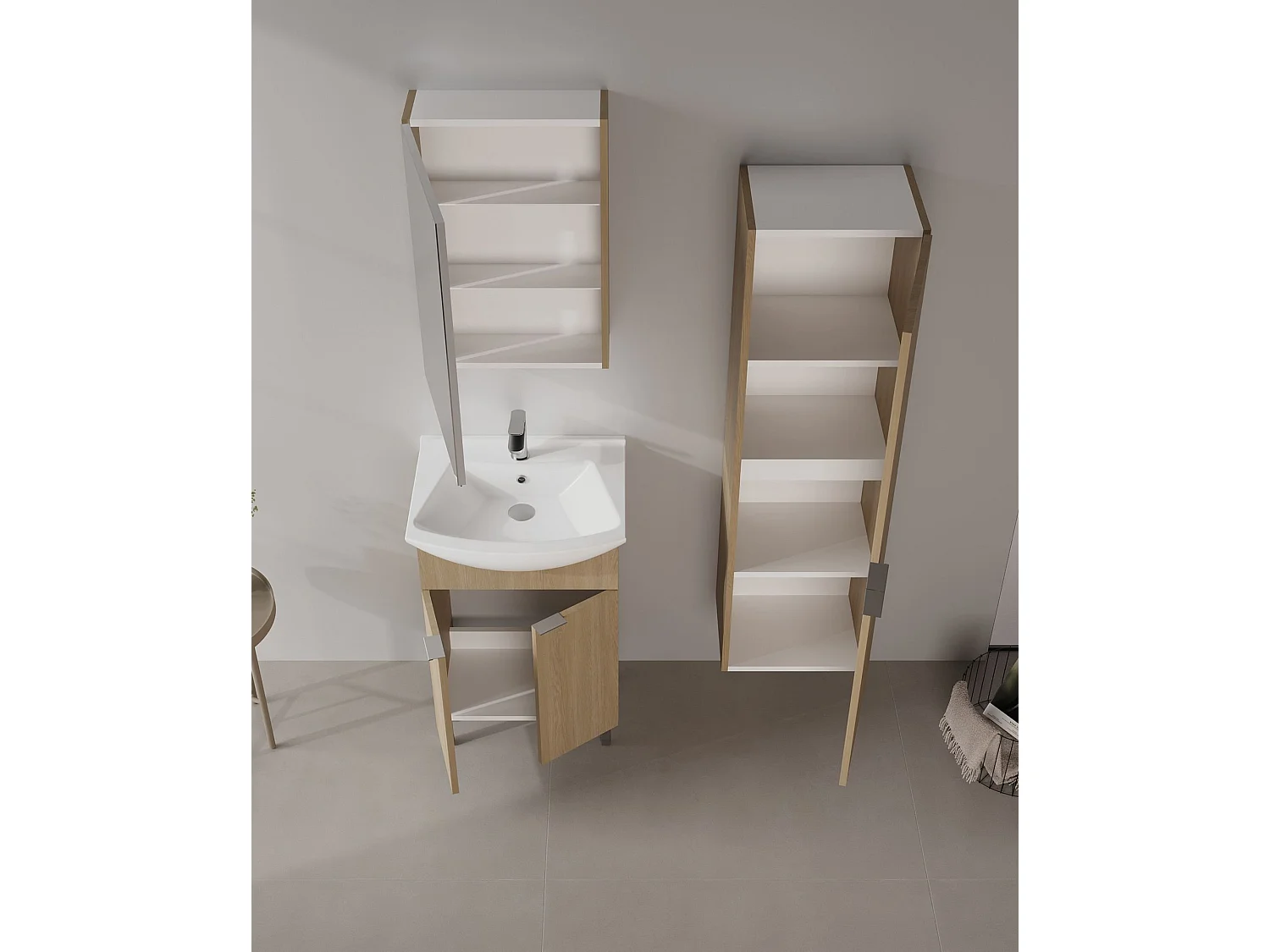 Wastafelmeubel met spiegel (2-delig) "Purus 55" - 55 x 50 x 83 cm - Eiken