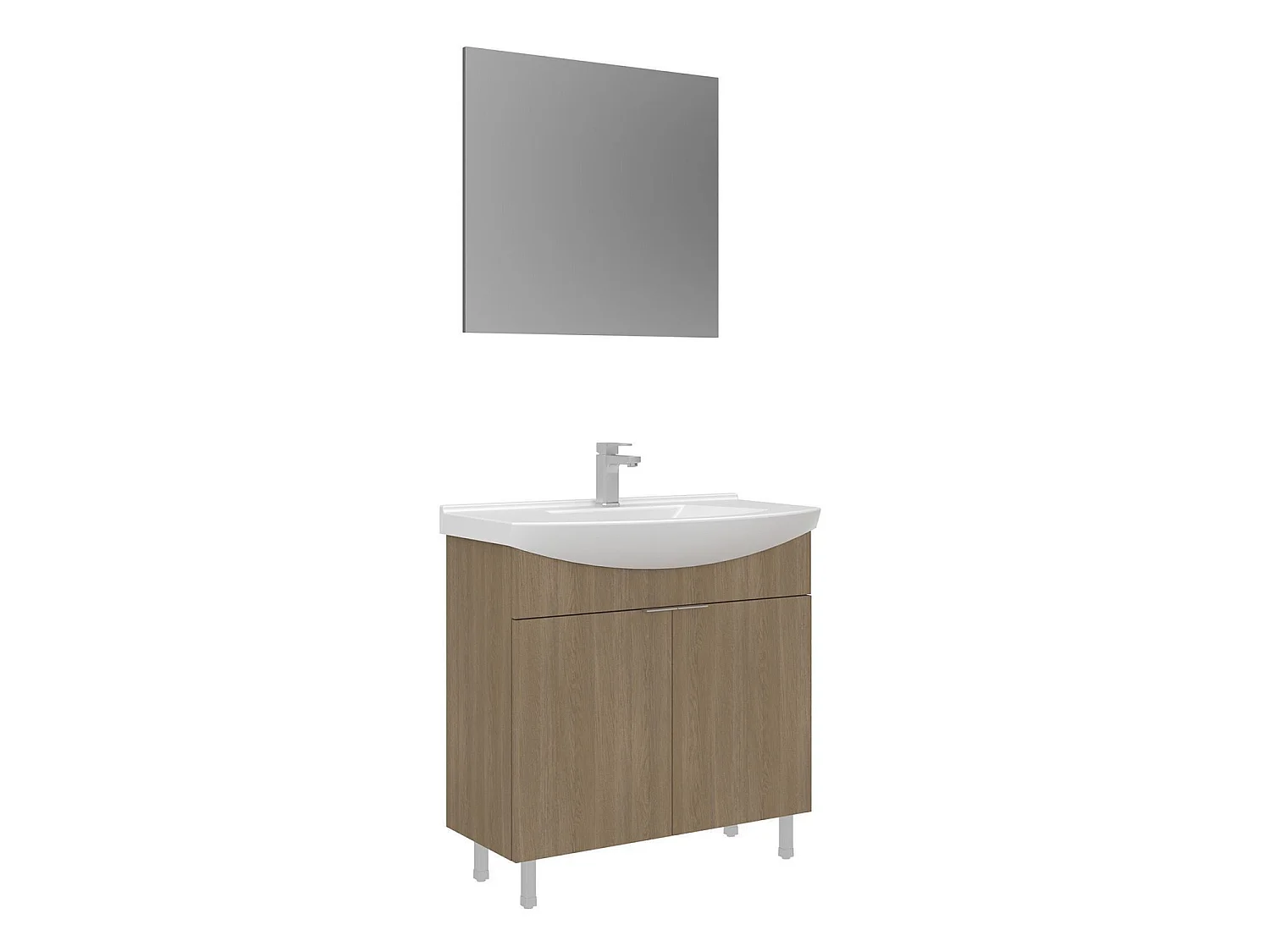 Wastafelmeubel met spiegel (2-delig) "Purus 80" - 80 x 50 x 83 cm - Eiken