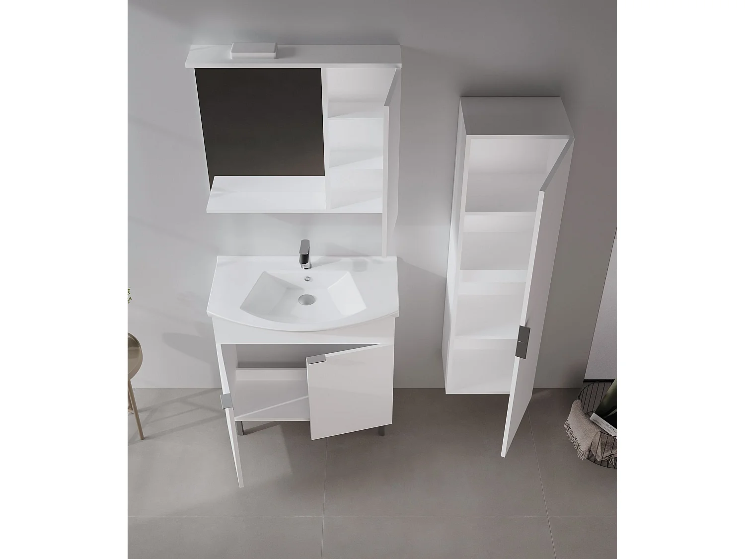 Ensemble Meuble Vasque avec Miroir (2 Pièces) "Purus 80" - 80 x 50 x 83 cm - White