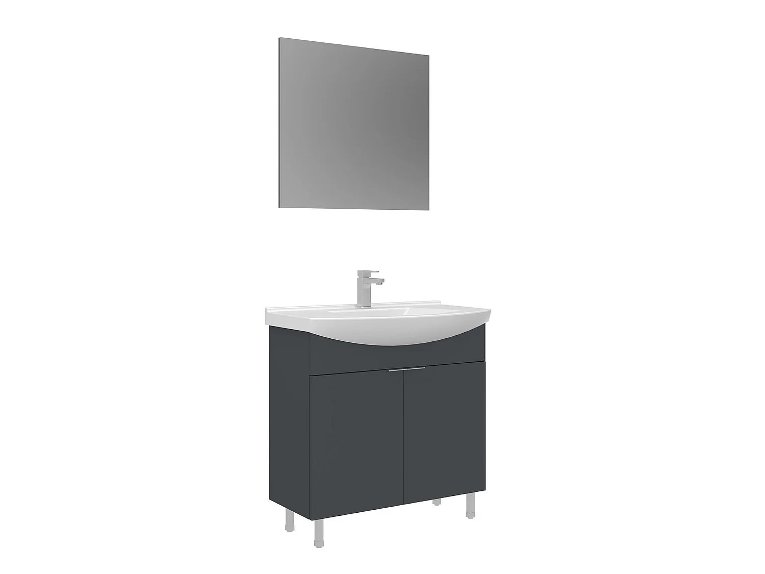 Wastafelmeubel met spiegel (2-delig) "Purus 80" - 80 x 50 x 83 cm - Mat antraciet
