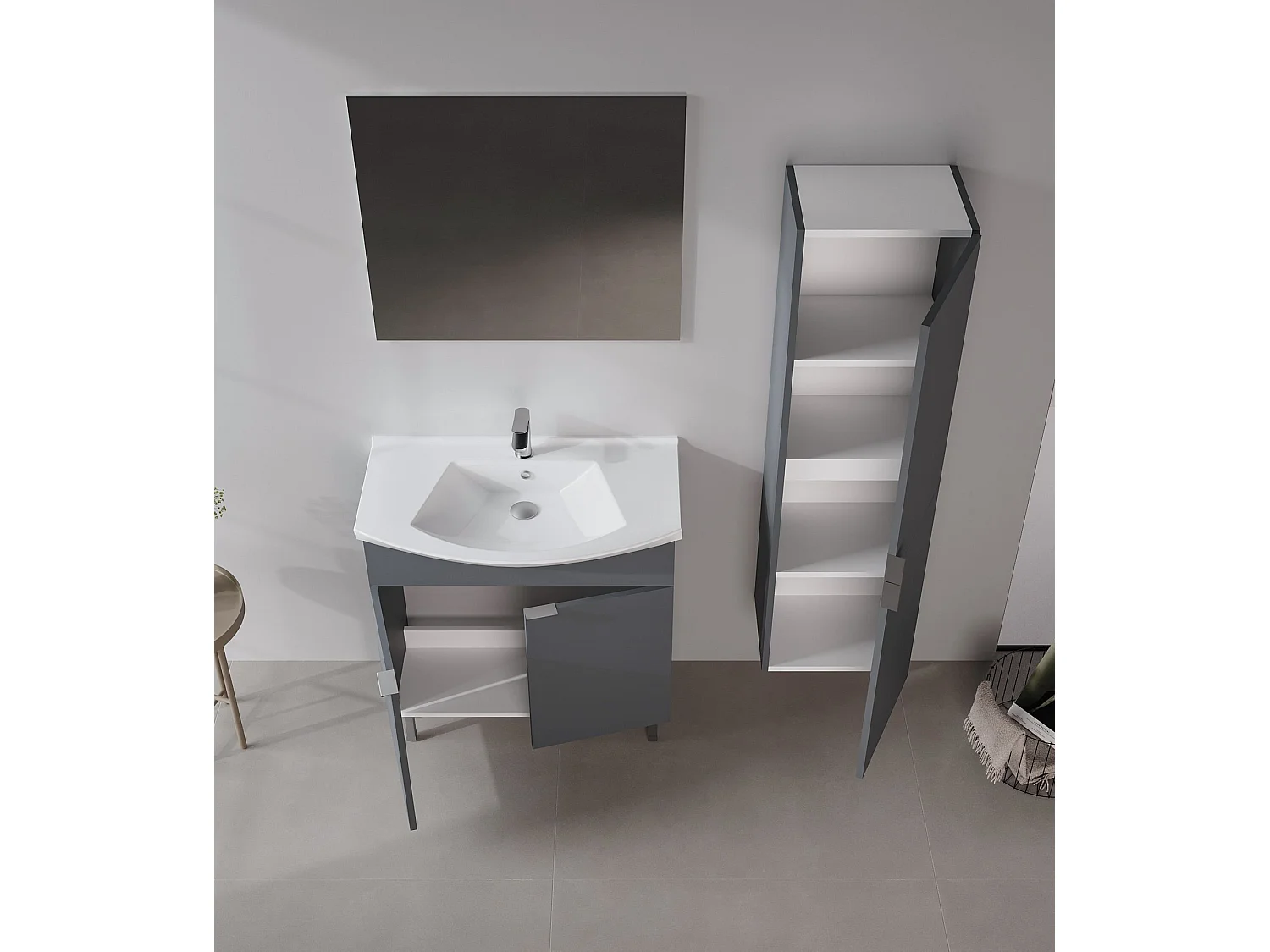 Wastafelmeubel met spiegel (2-delig) "Purus 80" - 80 x 50 x 83 cm - Mat antraciet