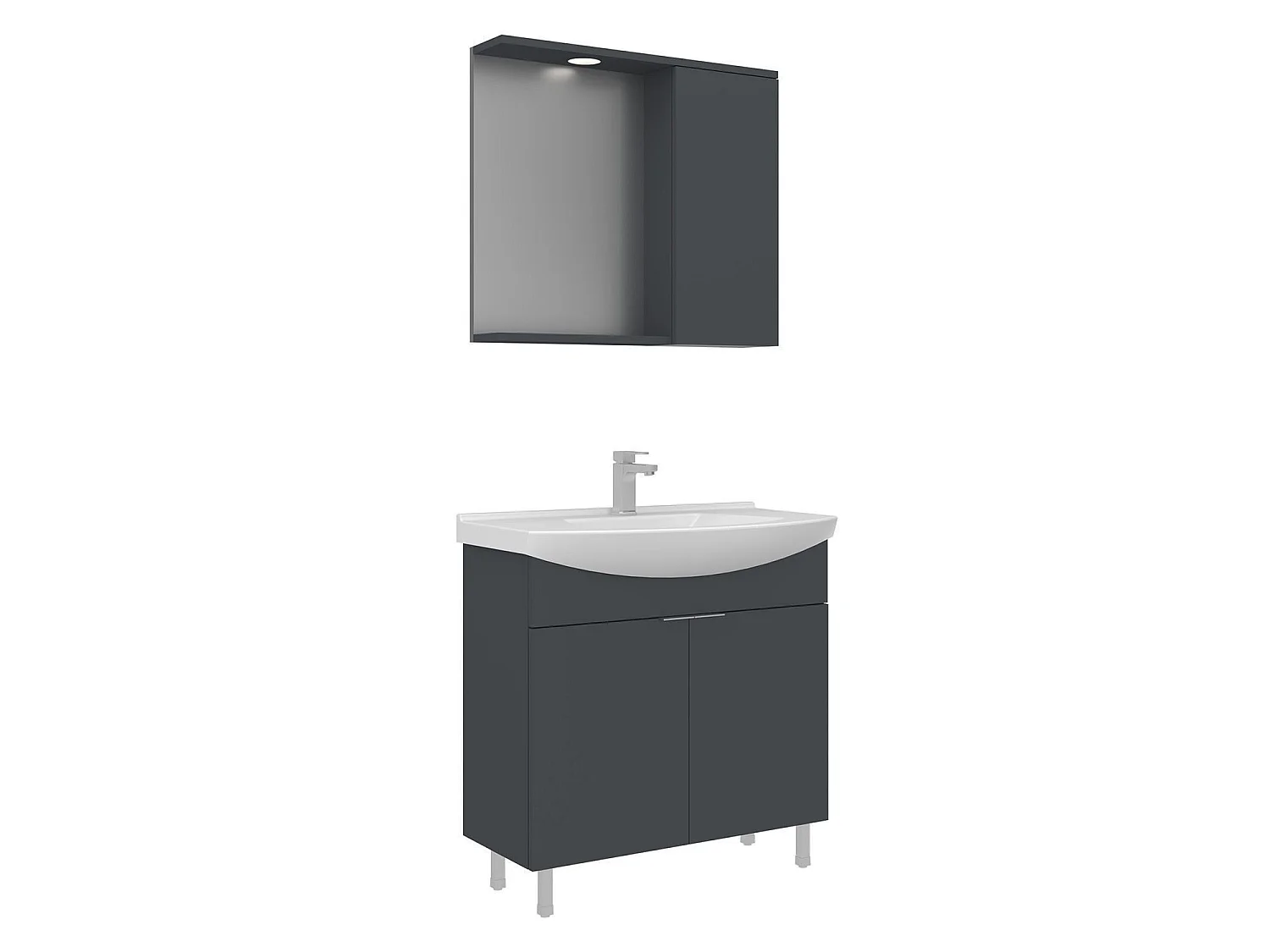 Ensemble Meuble Vasque avec Miroir (2 Pièces) "Purus 80" - 80 x 50 x 83 cm - Matte Anthracite