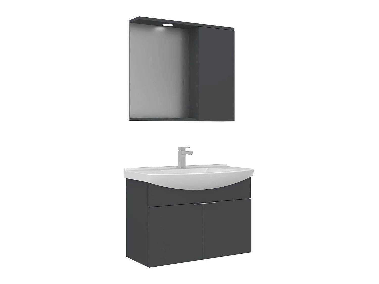Ensemble Meuble Vasque avec Miroir (2 Pièces) "Purus 80" - 80 x 50 x 58 cm - Matte Anthracite