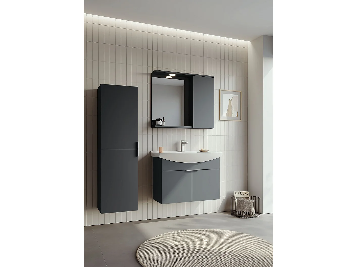 Ensemble Meuble Vasque avec Miroir (2 Pièces) "Purus 80" - 80 x 50 x 58 cm - Matte Anthracite