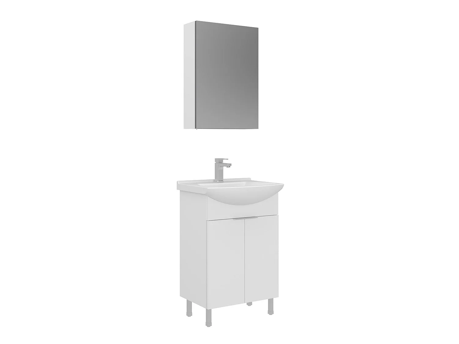Wastafelmeubel met spiegel (2-delig) "Purus 55" - 55 x 50 x 83 cm - Wit