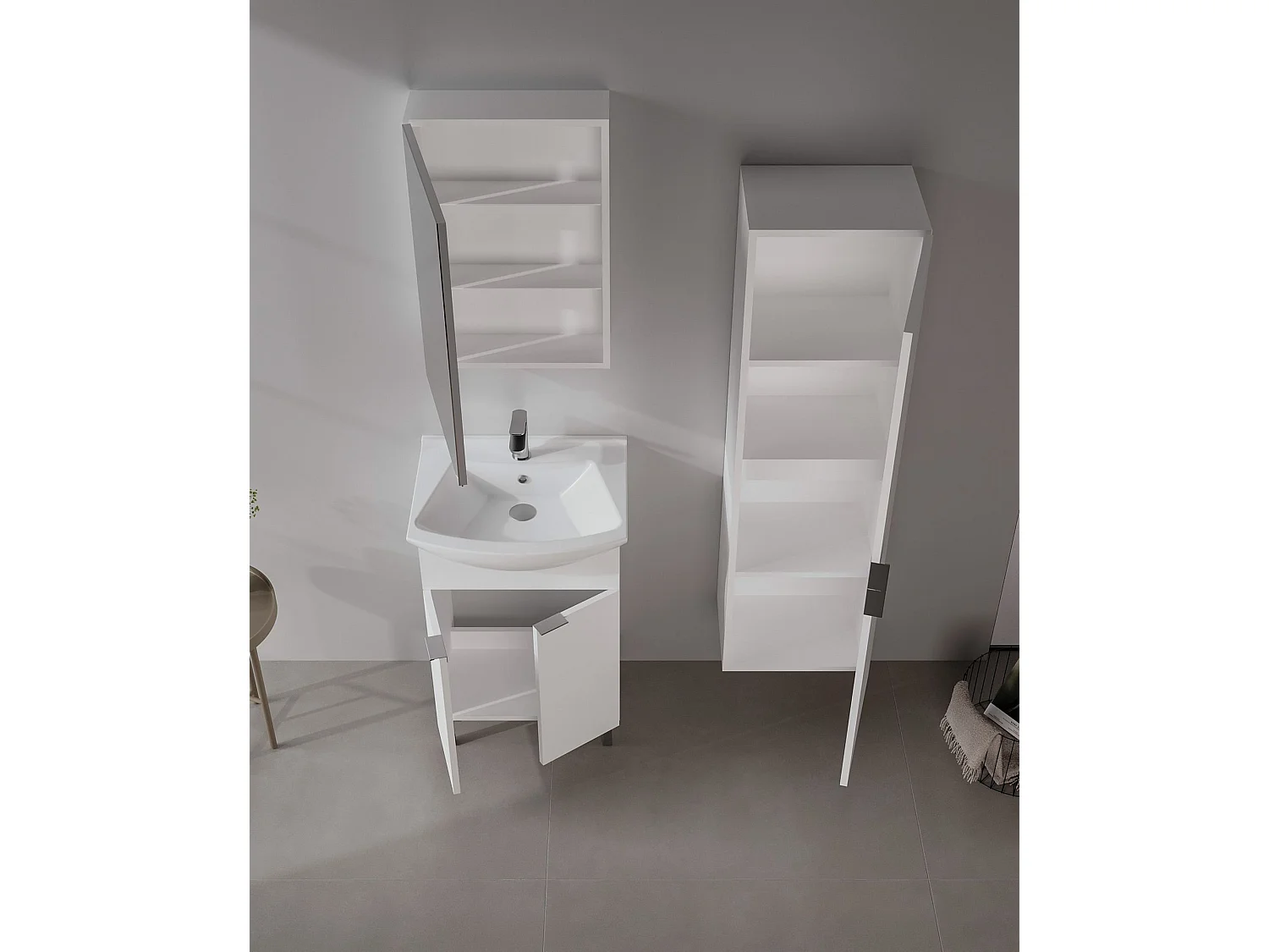 Wastafelmeubel met spiegel (2-delig) "Purus 55" - 55 x 50 x 83 cm - Wit