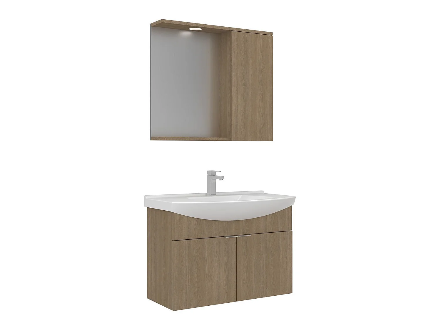 Ensemble Meuble Vasque avec Miroir (2 Pièces) "Purus 80" - 80 x 50 x 58 cm - Oak