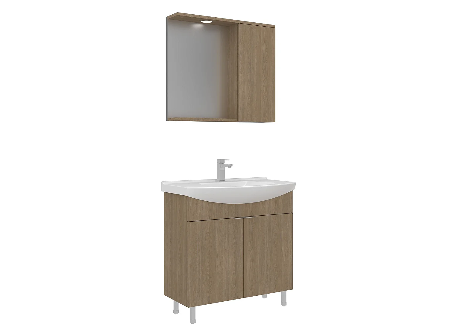 Ensemble Meuble Vasque avec Miroir (2 Pièces) "Purus 80" - 80 x 50 x 83 cm - Oak