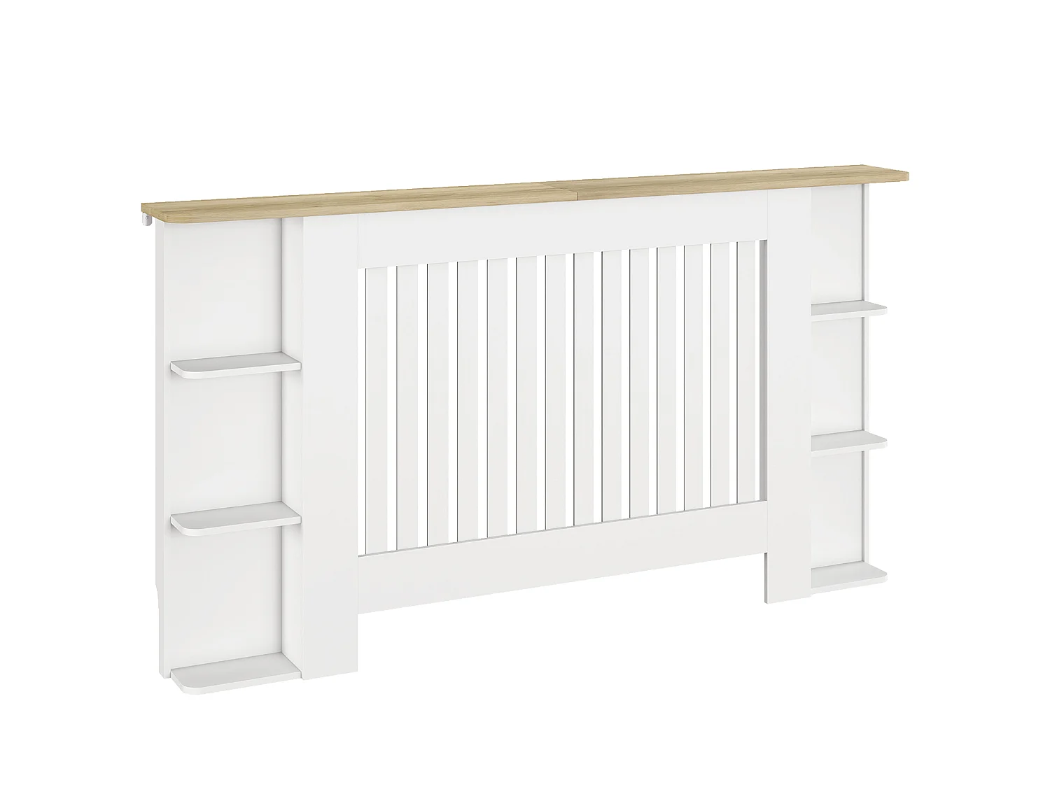 Cache-radiateur design multi-rangement 152 x 19 x 83 cm effet bois clair blanc