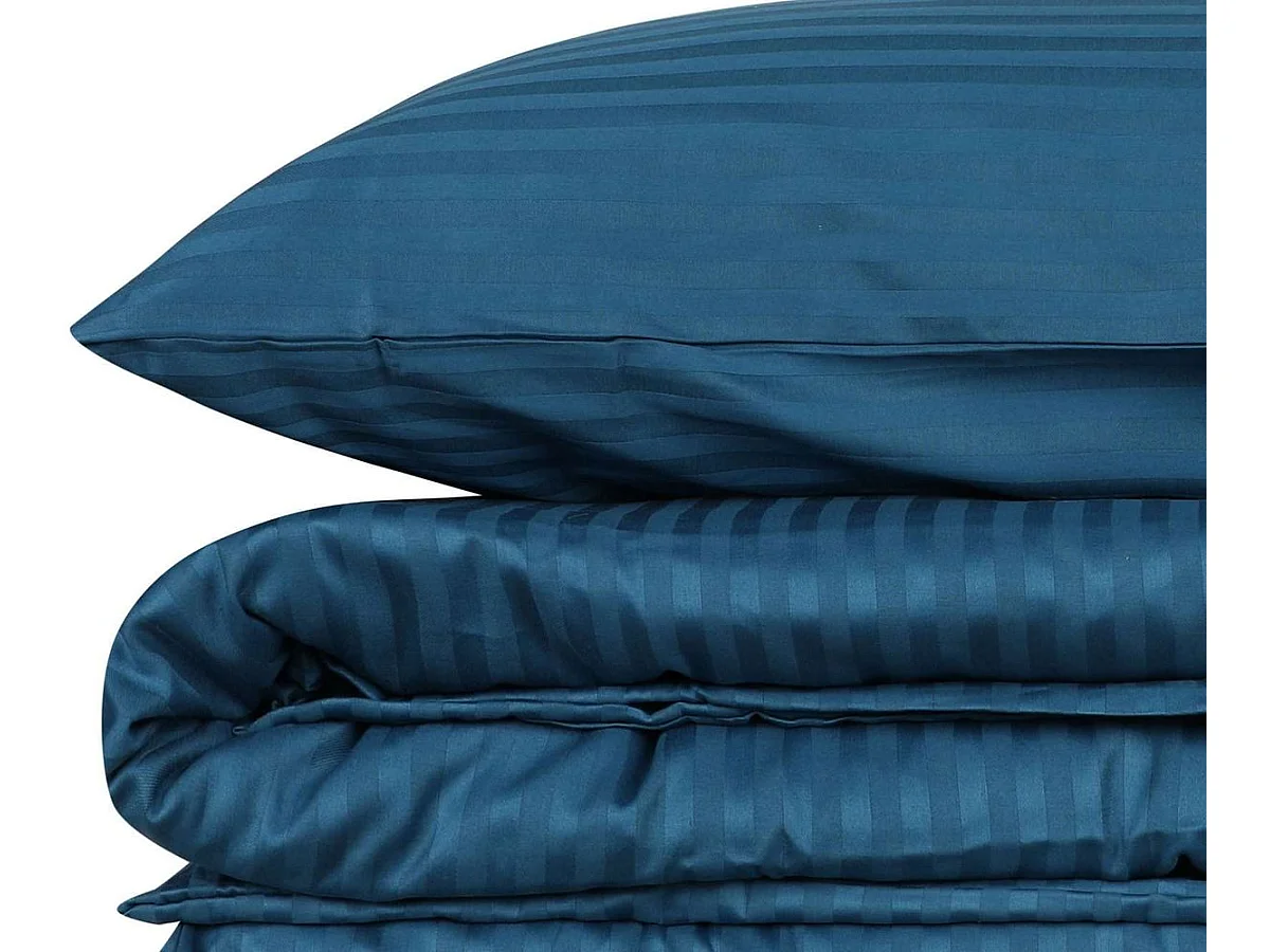 Dreamy Uzay Bark Blauw Katoen Satijnen Dekbedovertrek Set 140x200 cm - Modern Gestreept Ontwerp