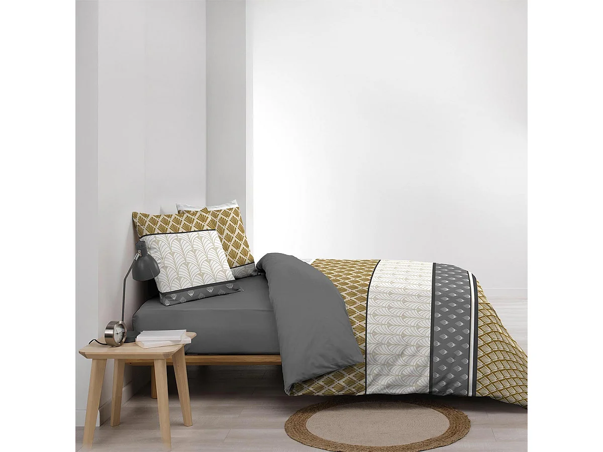 Parure de Lit 3 Pièces "Stria" 240x220cm Ocre