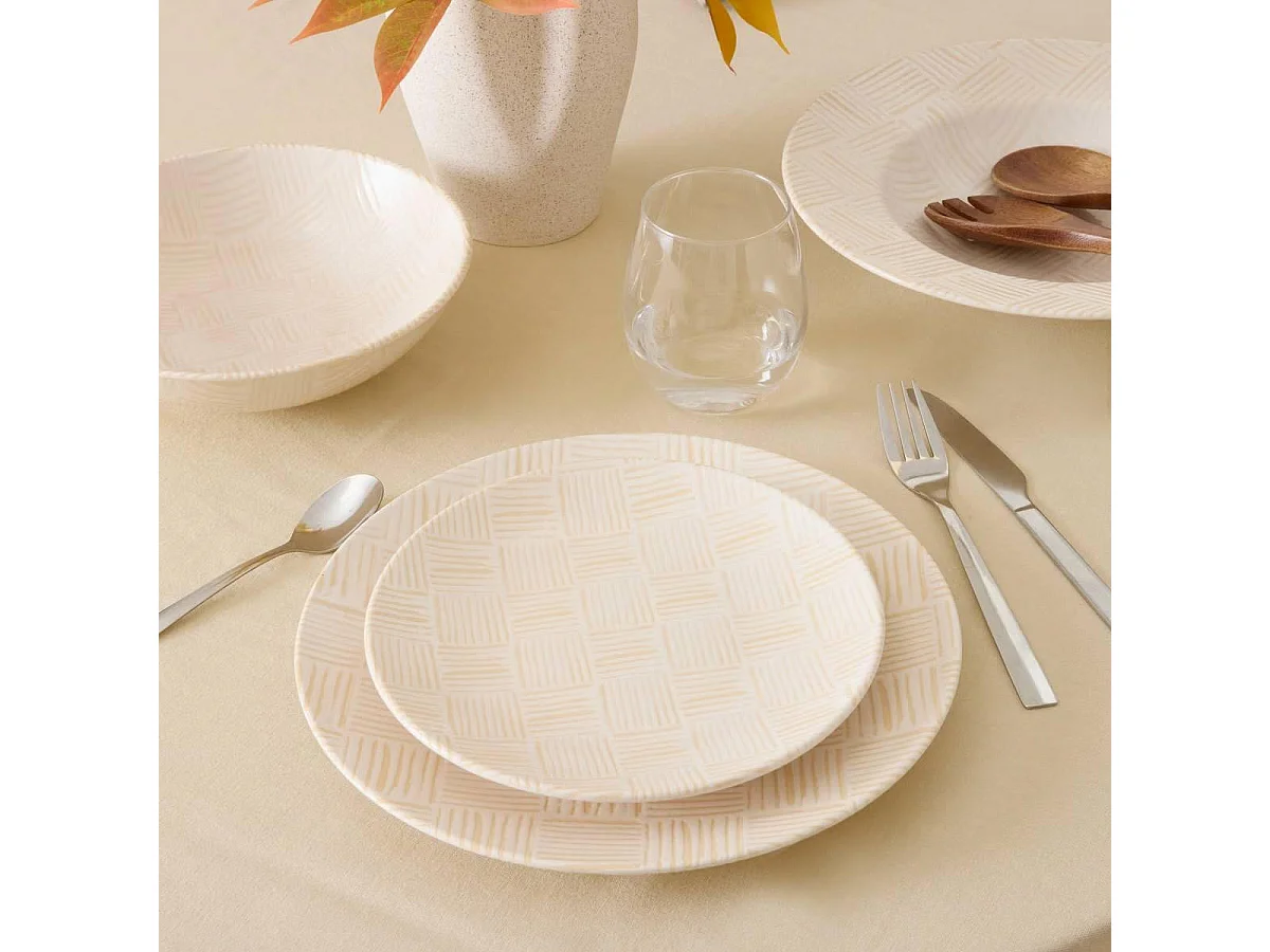 Lot de 6 Assiettes Plates "Laetitia" 25cm Crème