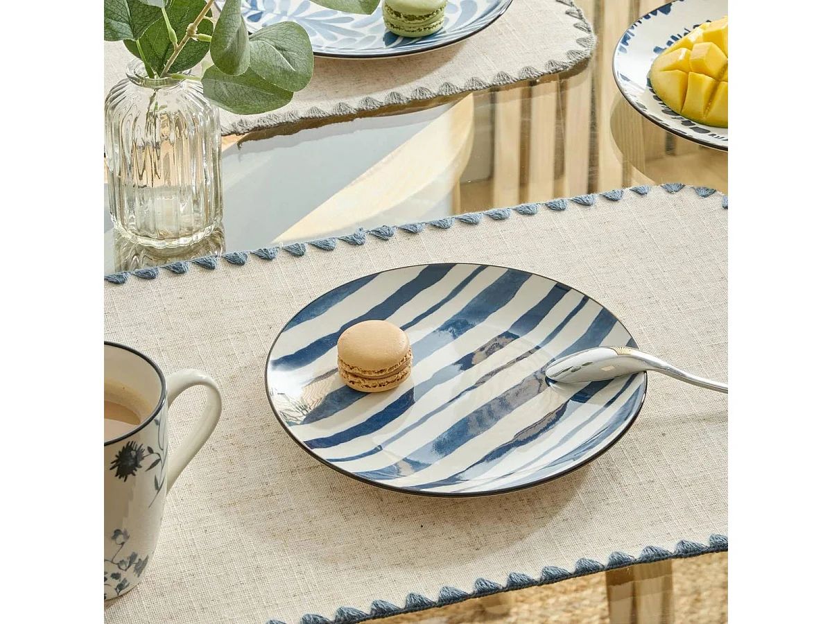 Lot de 6 Assiettes à Dessert "Umami Rayure" 19cm Bleu