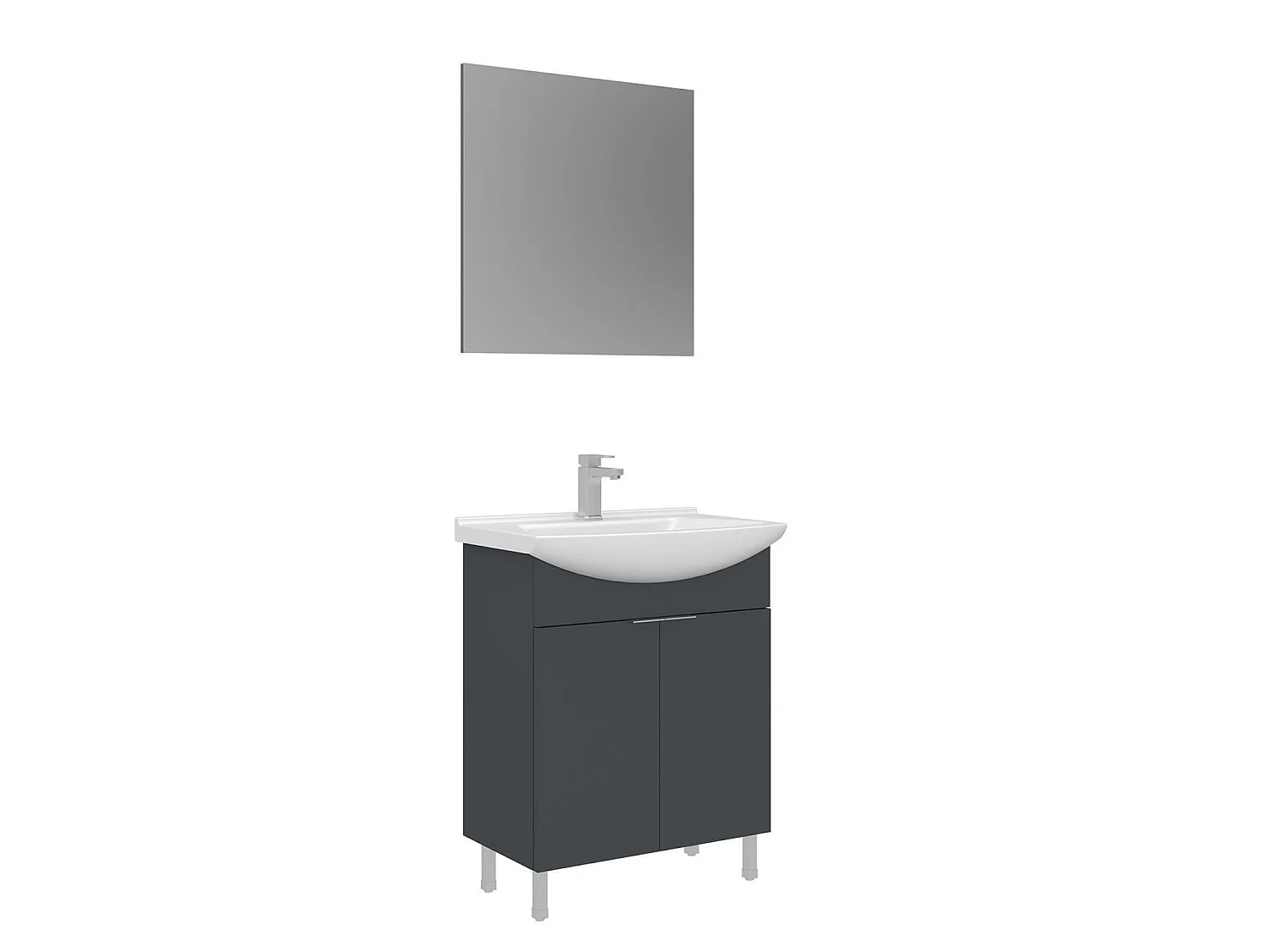 Wastafelmeubel met spiegel (2-delig) "Purus 65" - 65 x 50 x 83 cm - Mat antraciet