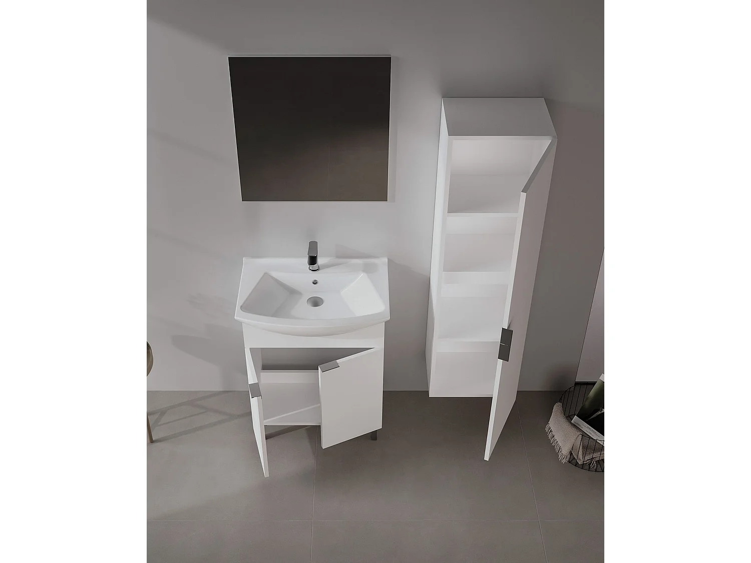 Wastafelmeubel met spiegel (2-delig) "Purus 65" - 65 x 50 x 83 cm - Wit