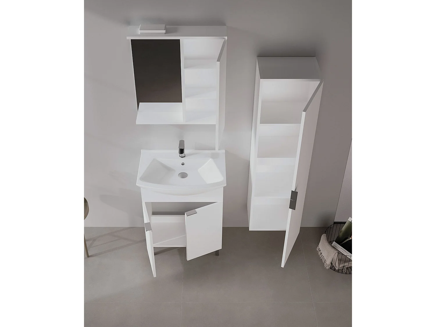 Ensemble Meuble Vasque avec Miroir (2 Pièces) "Purus 65" - 65 x 50 x 83 cm - White