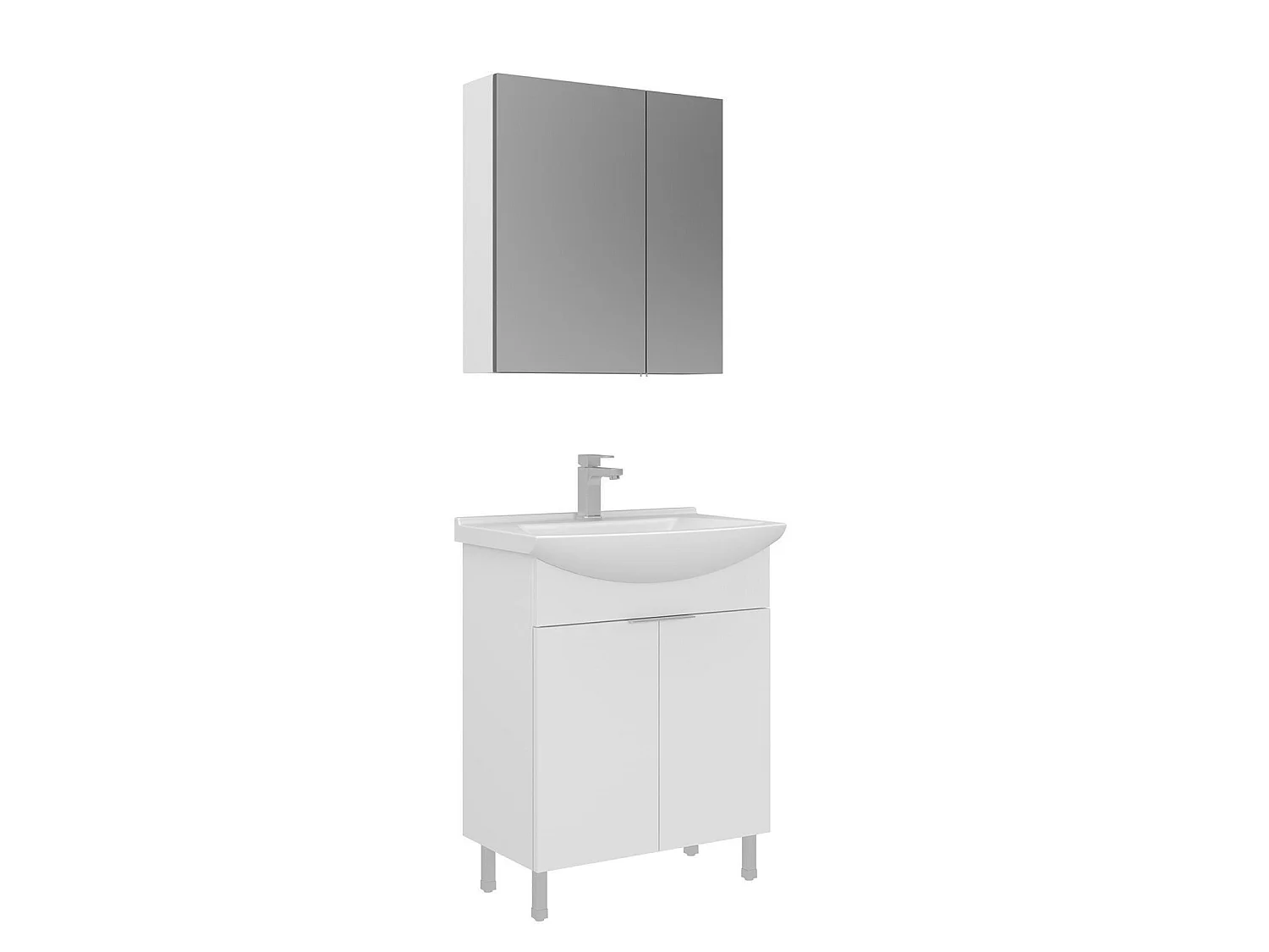 Wastafelmeubel met spiegel (2-delig) "Purus 65" - 65 x 50 x 83 cm - Wit