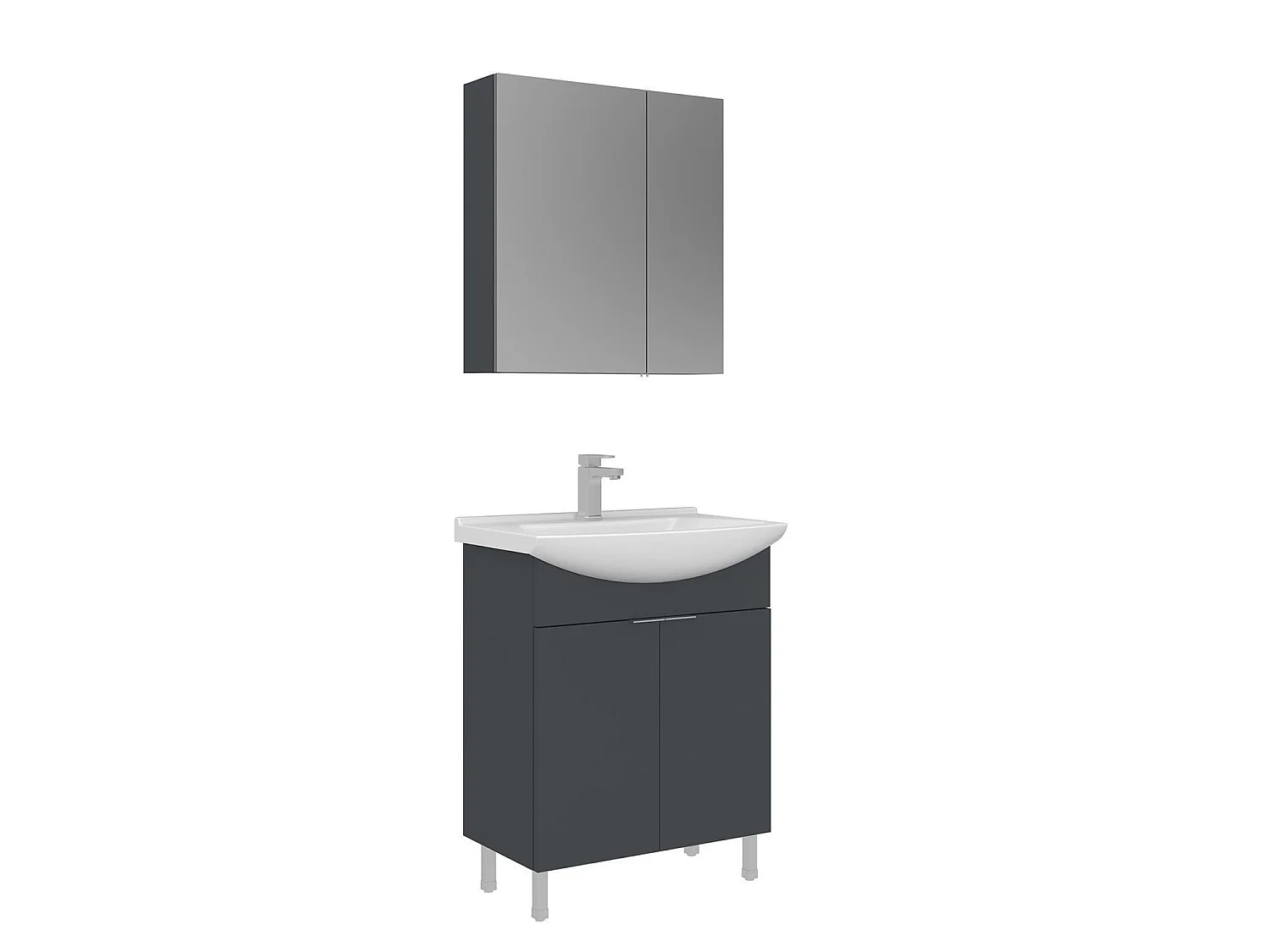 Wastafelmeubel met spiegel (2-delig) "Purus 65" - 65 x 50 x 83 cm - Mat antraciet