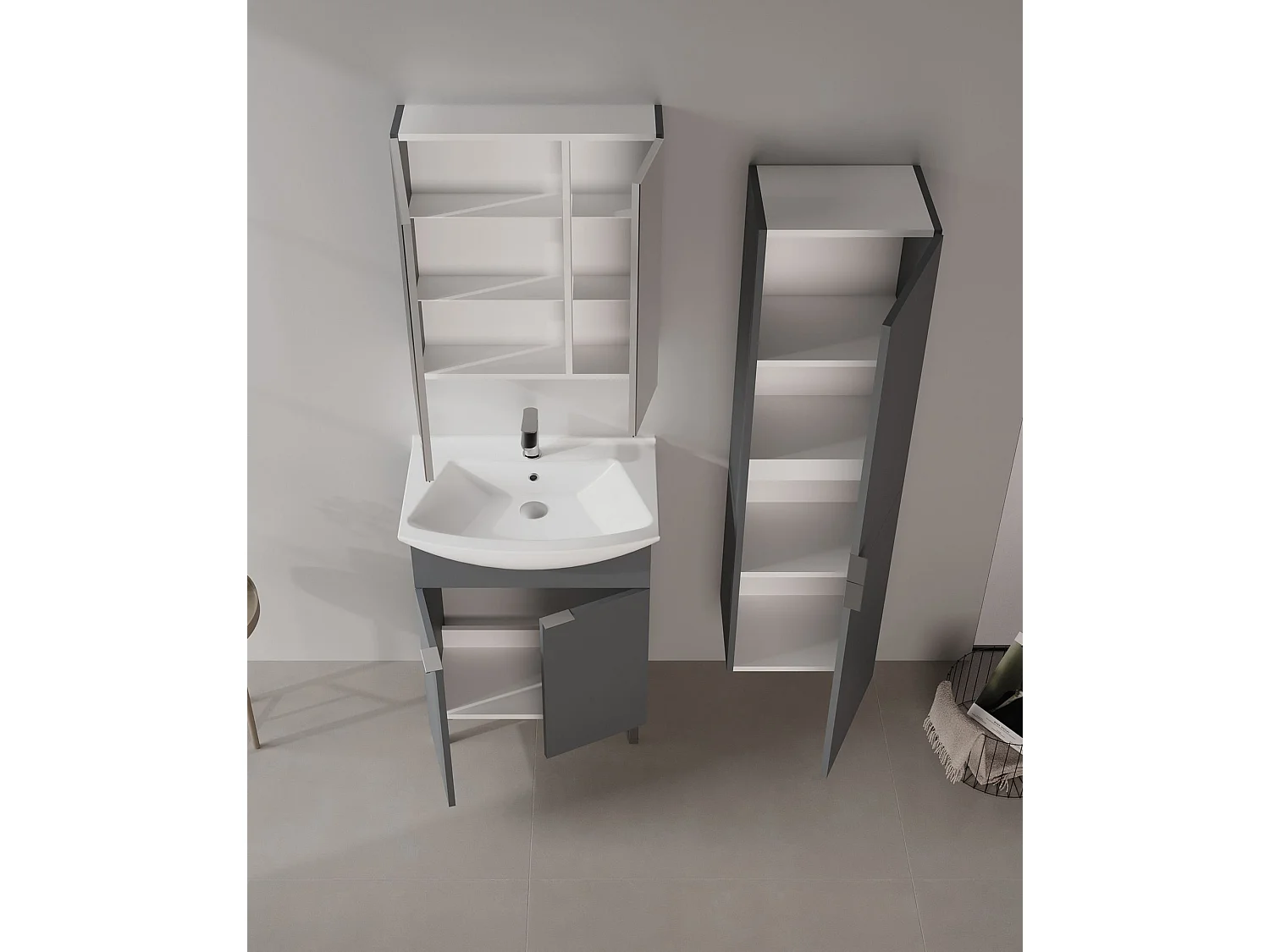 Wastafelmeubel met spiegel (2-delig) "Purus 65" - 65 x 50 x 83 cm - Mat antraciet